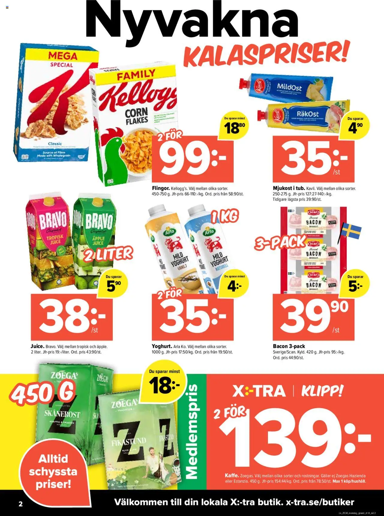 Coop X:-TRA reklamblad aktuell från 18.08.2025 | Sida: 2 | Produkter: Bacon, Galler, Yoghurt, Mjukost