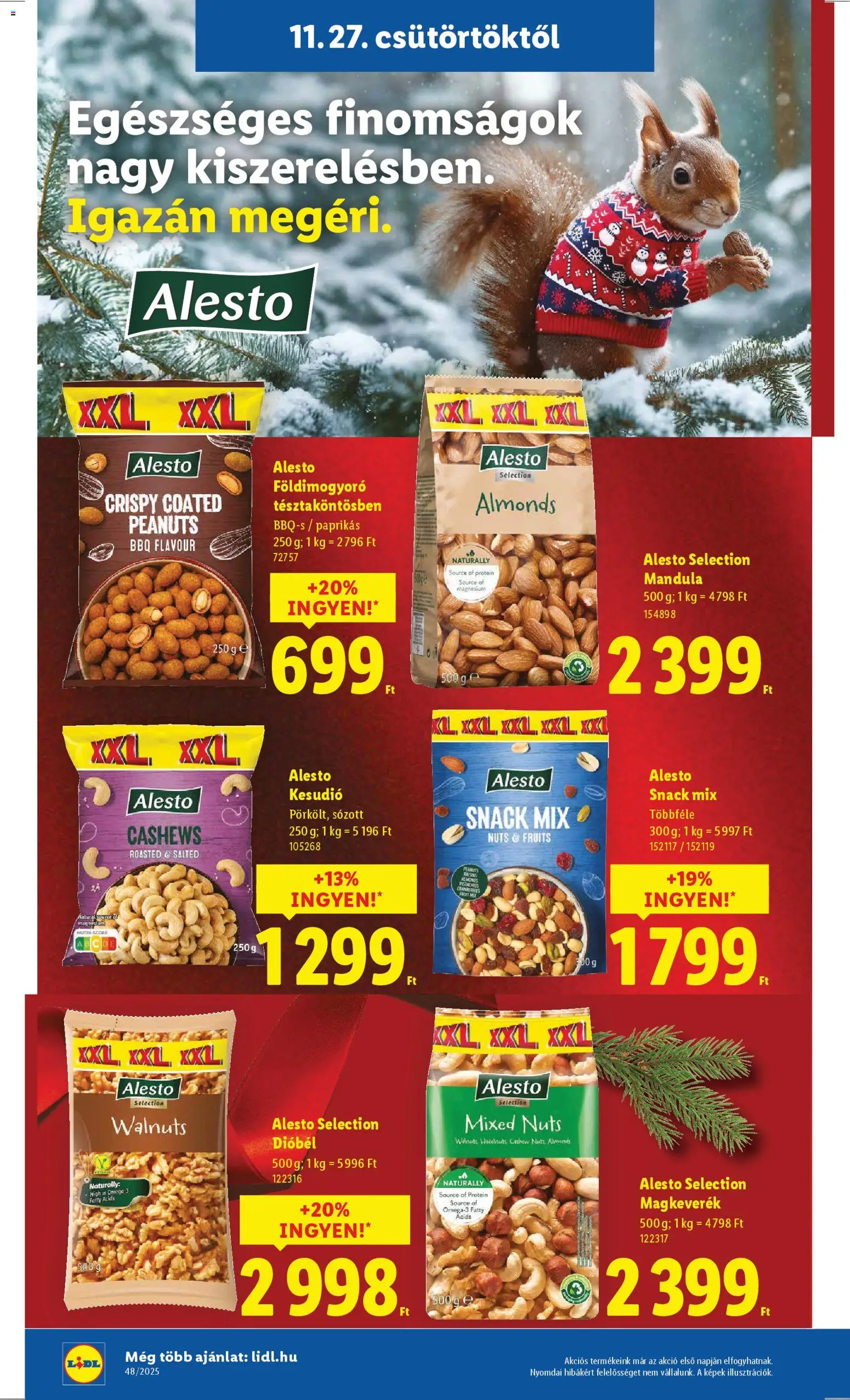 Lidl akciós ujság - amely érvényes a következő dátumtól: 27.11.2025 | Oldal: 14 | Termékek: Omega 3, Mandula, Protein, Földimogyoró