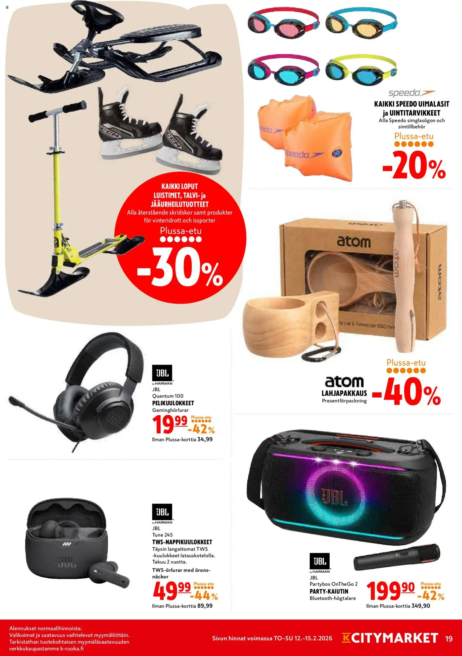 K-Citymarket tarjoukset – voimassa 12.02.2026 alkaen | Sivu: 19 | Tuotteet: Uimalasit, Kuulokkeet