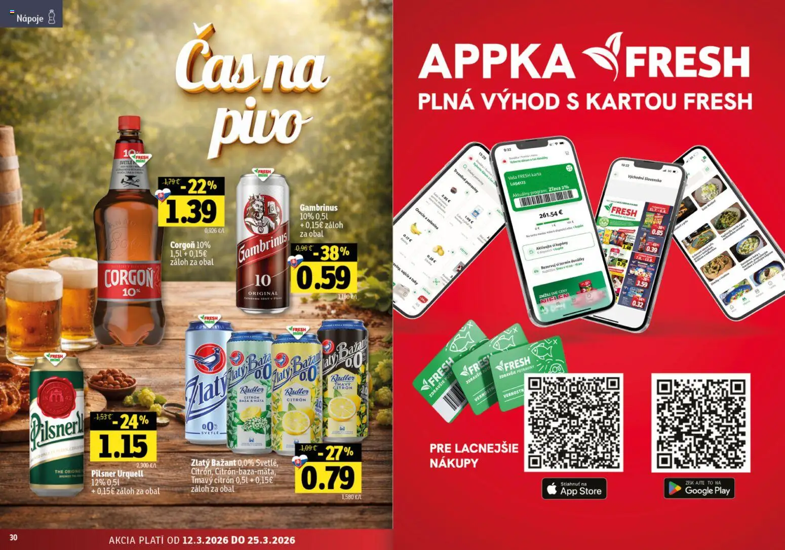 Nové Fresh akcie – leták je platný od 12.03.2026 | Strana: 16 | Produkty: Pilsner Urquell, Vajcia, Zlatý Bažant, Gambrinus
