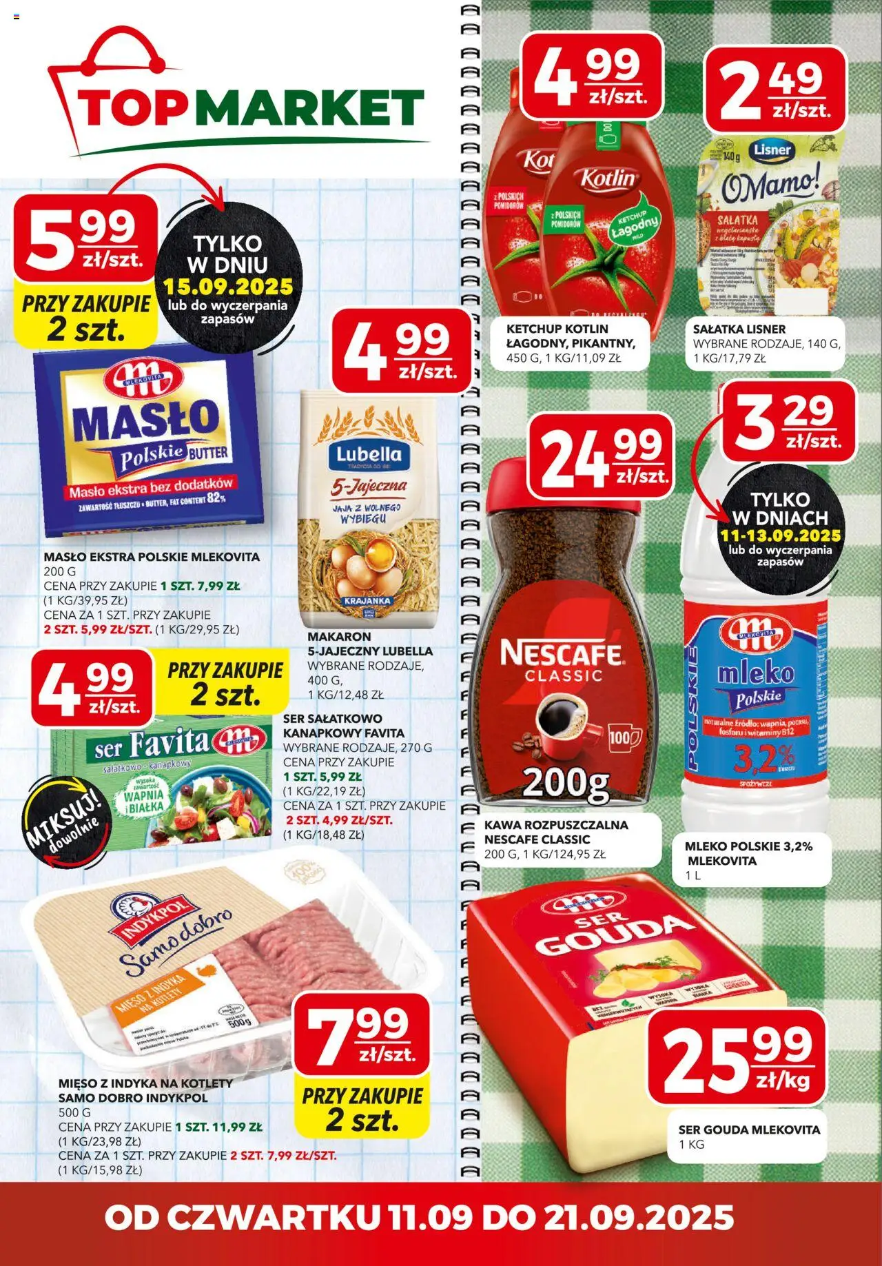 Top Market Gazetka mini od 11.09.2025 | Strona: 1 | Produkty: Top, Masło, Sałatka, Jaja