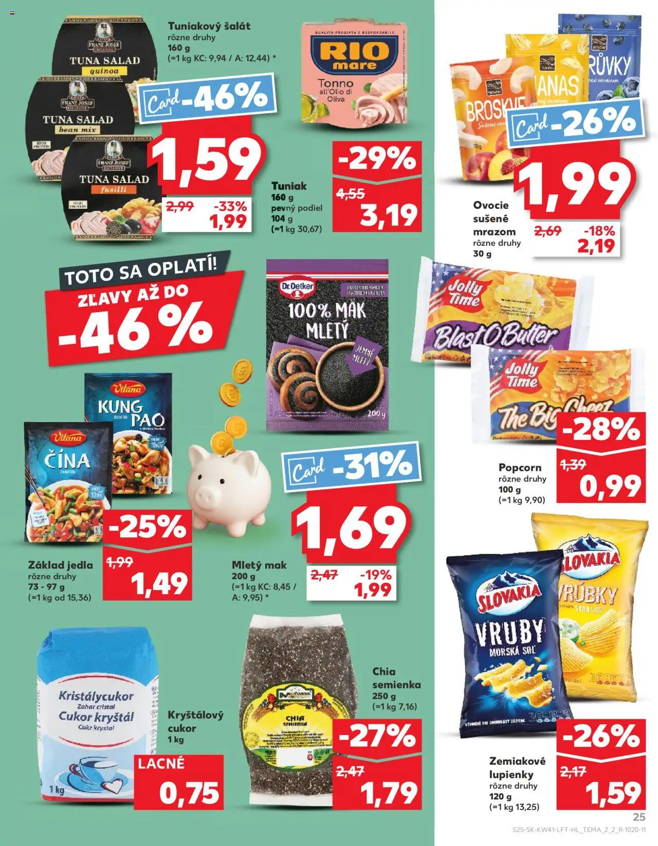 Nové Kaufland akcie – leták je platný od 09.10.2025 | Strana: 25 | Produkty: Kryštálový cukor, Cukor, Šalát, Soľ