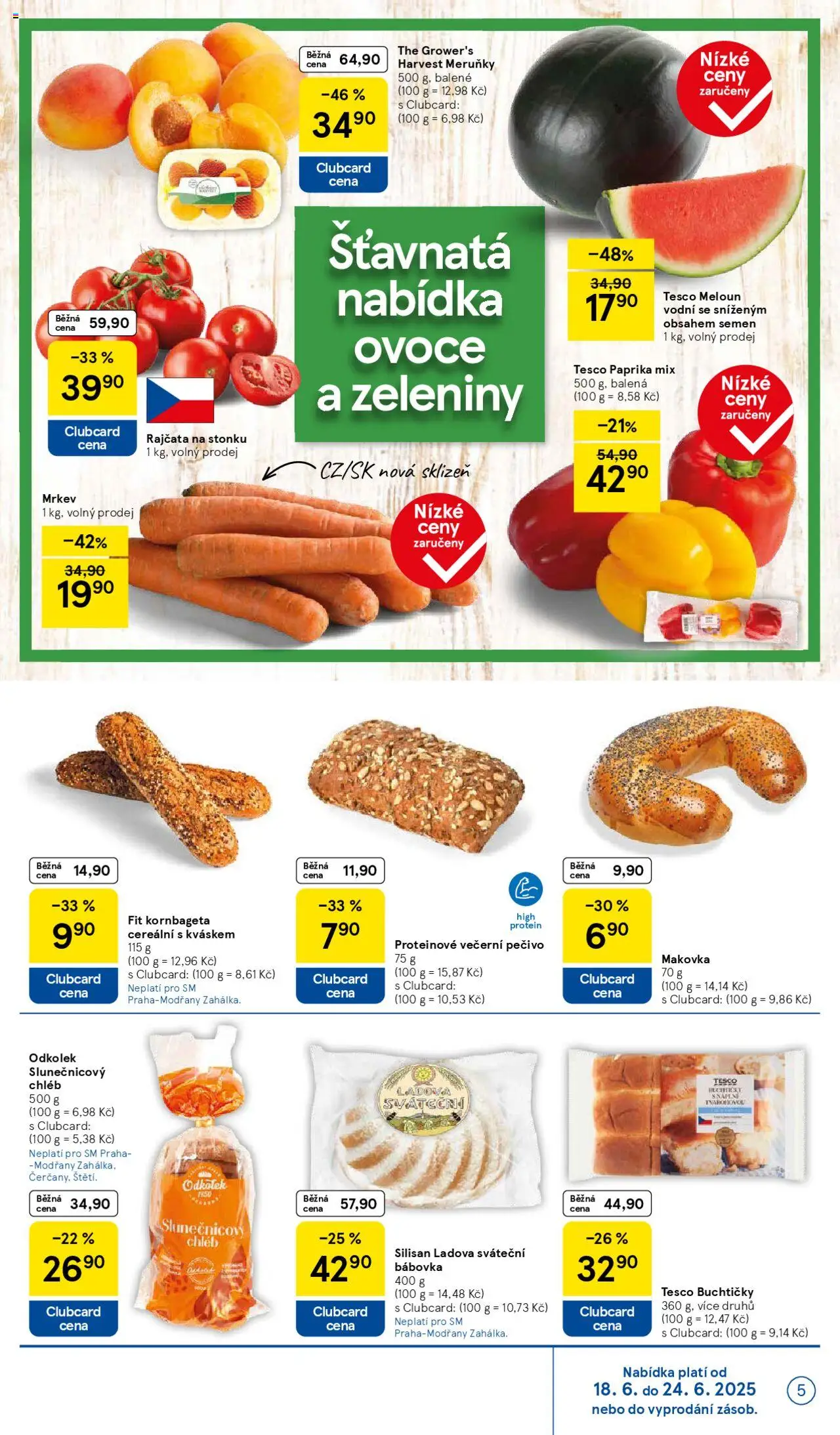 Tesco leták - Supermarket od 18.06.2025 | Strana: 5 | Produkty: Ovoce, Bábovka, Kornbageta, Protein