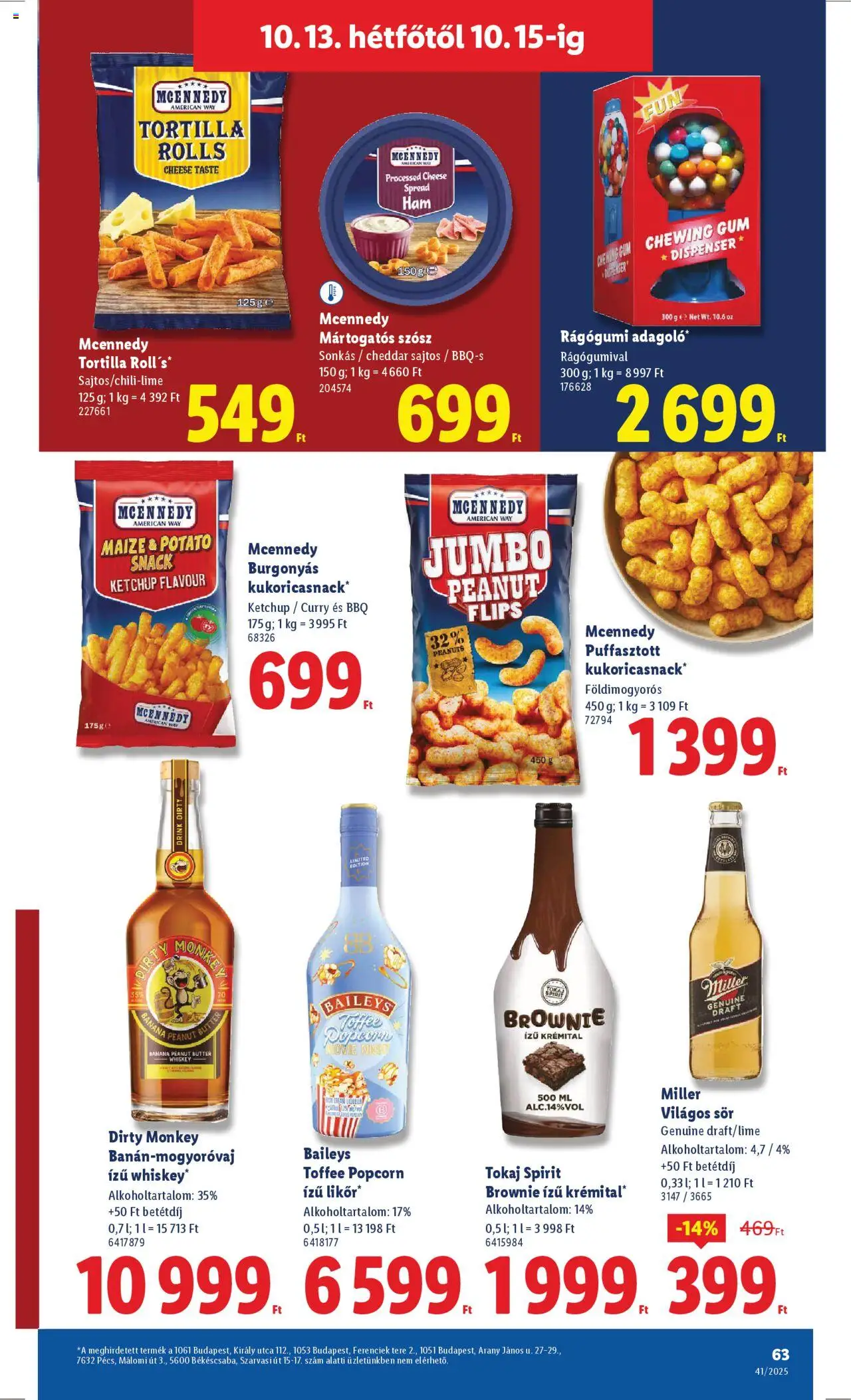 Lidl akciós ujság - amely érvényes a következő dátumtól: 09.10.2025 | Oldal: 63 | Termékek: Rágógumi, Popcorn, Brownie, Szósz