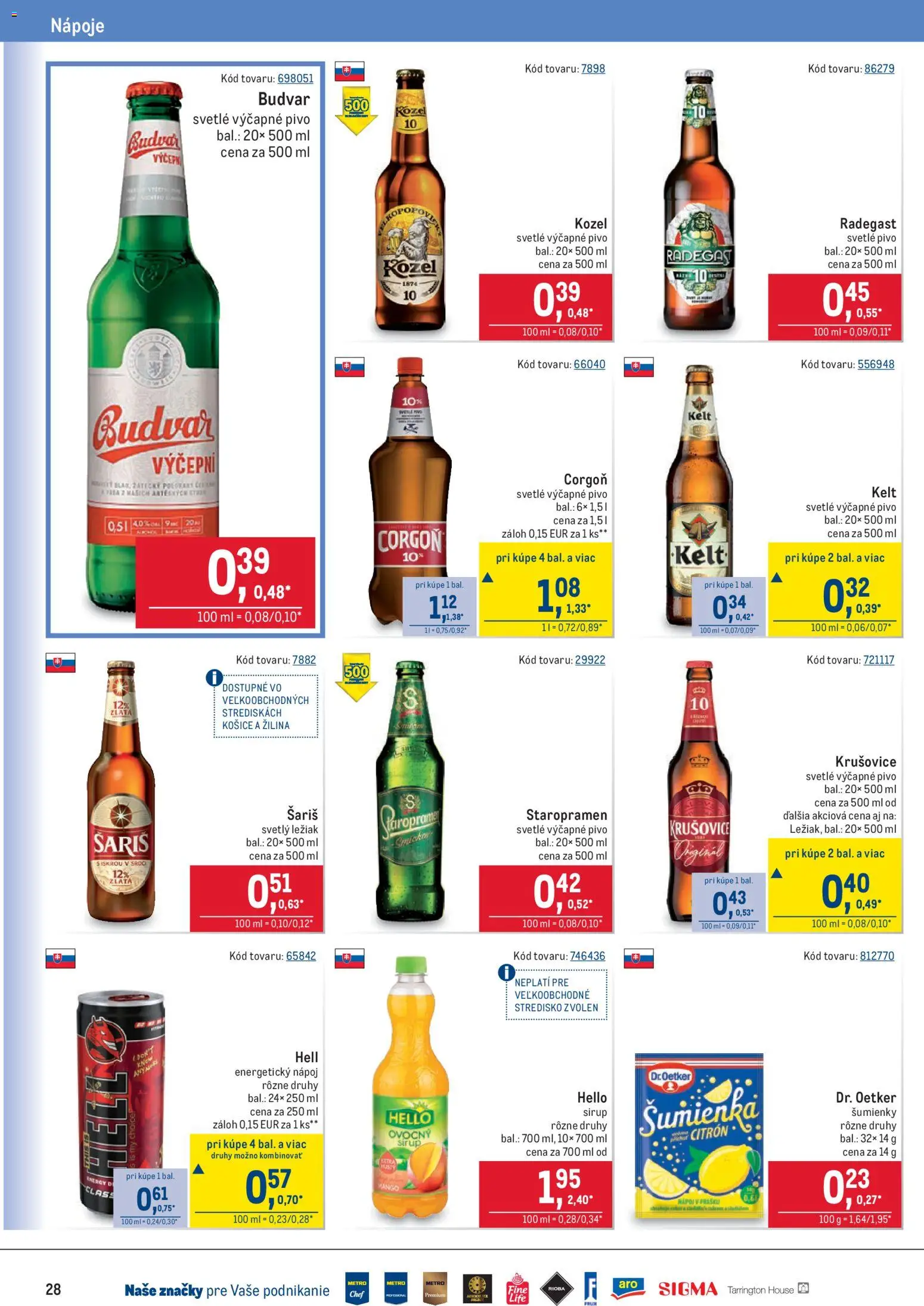 Nové Metro akcie – leták je platný od 08.04.2026 | Strana: 28 | Produkty: Krušovice, Budvar, Šariš, Staropramen