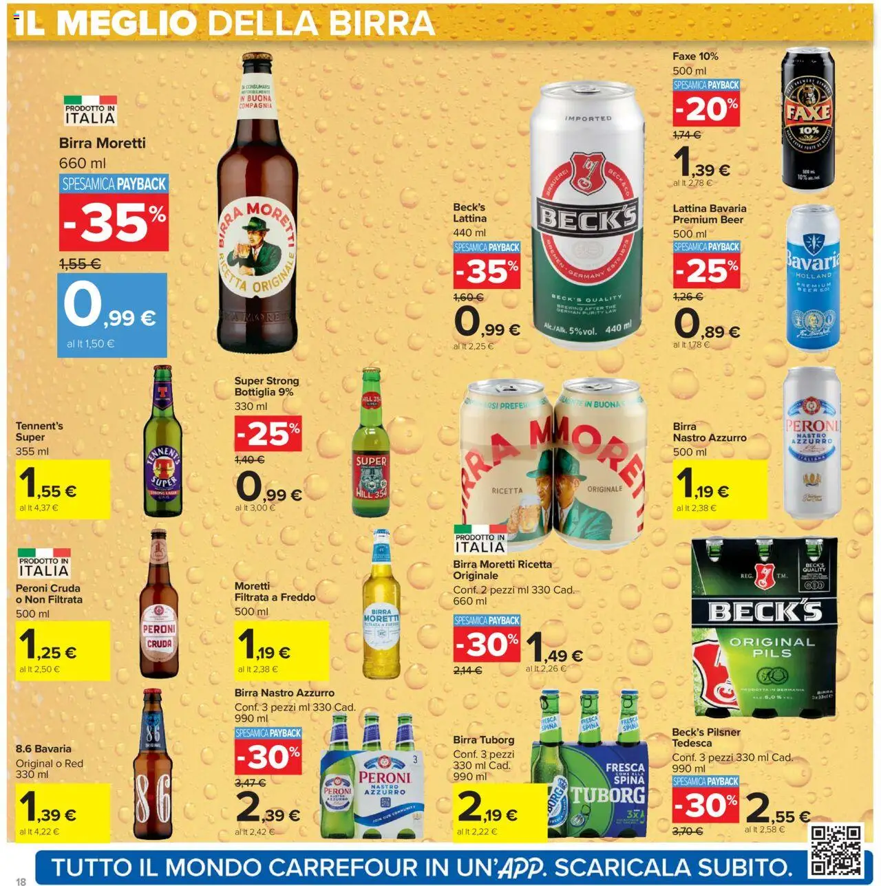 Volantino Carrefour del 20.10.2025 | Pagina: 18 | Prodotti: Tennent's, Birra Moretti, The, Bottiglia