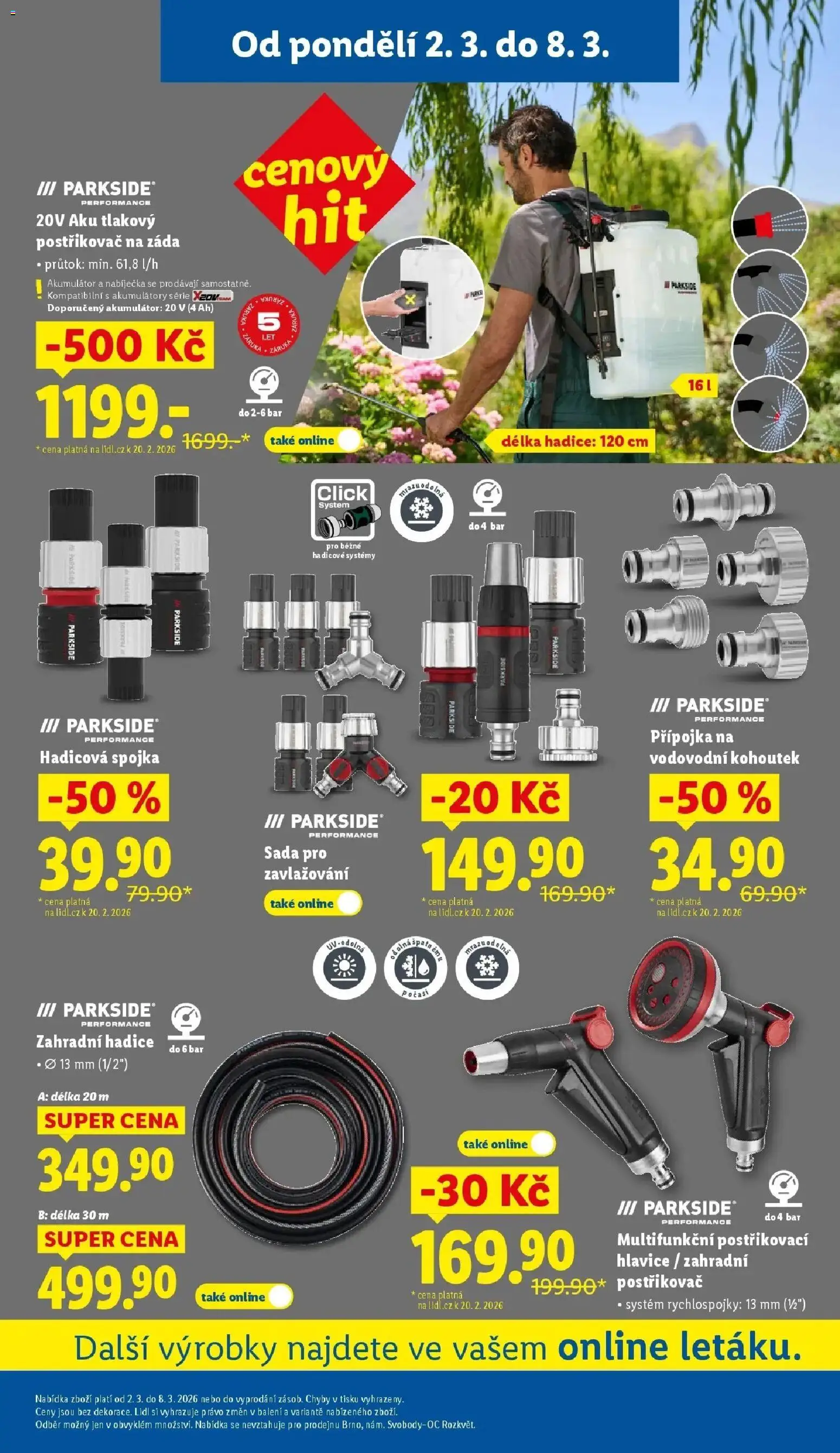 Lidl aktuální leták od 02.03.2026 | Strana: 39 | Produkty: Parkside, Zahradní hadice, Tlakový postřikovač, Postřikovač