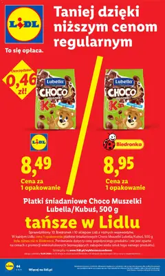 Pogląd oferty "Płatki śniadaniowe Choco Muszelki Lubella/Kubuś, 500 g, Płatki śniadaniowe Choco Muszelki Lubella/Kubuś, 500 g" - ważna od 29.04.2026 | Strona: 44
