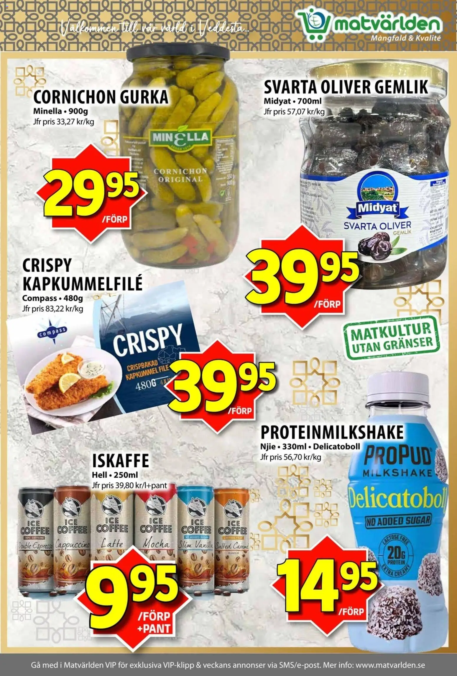 Matvärlden reklamblad aktuell från 10.11.2025 | Sida: 3 | Produkter: Oliver, Iskaffe, Gurka