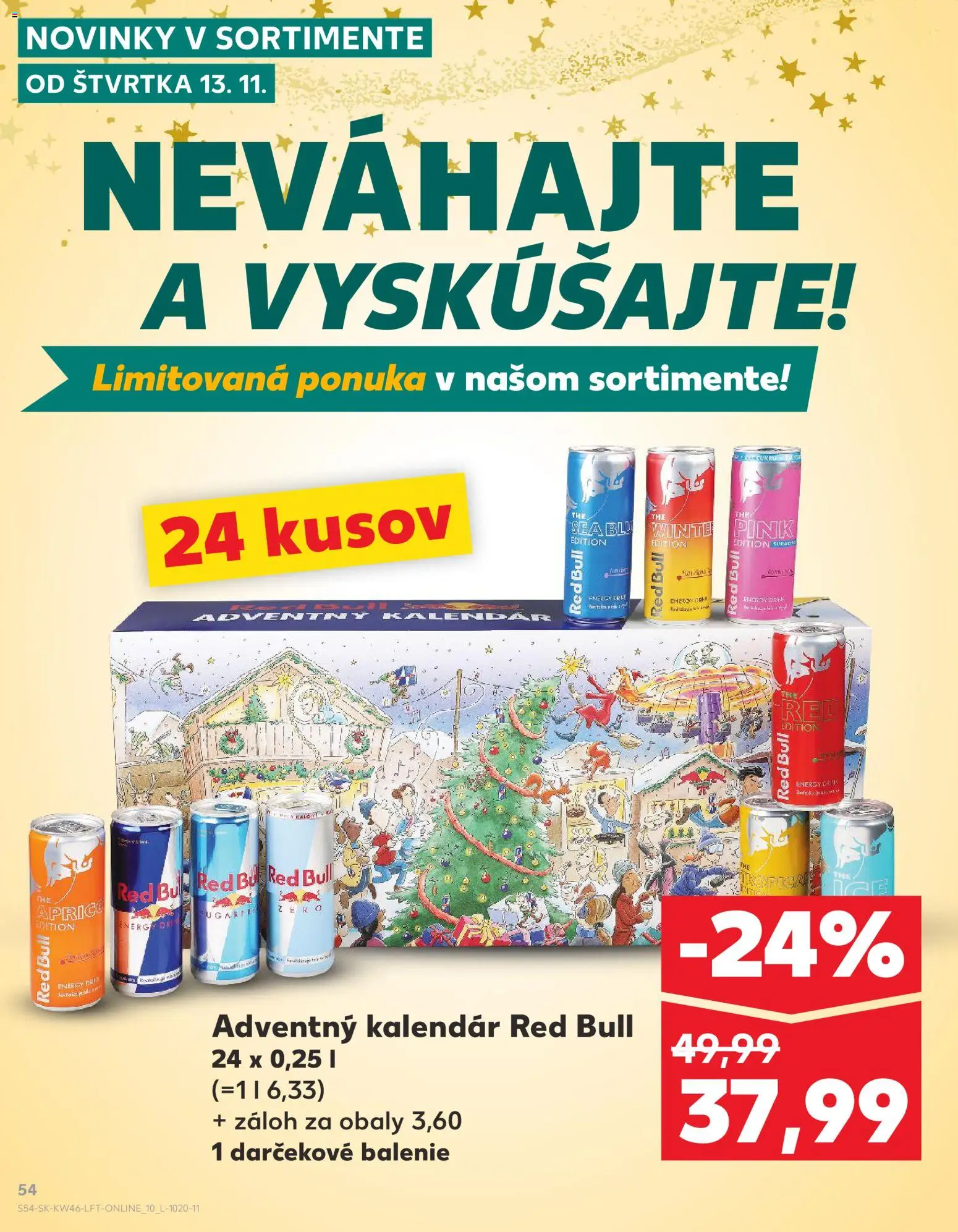 Kaufland SK akciós ujság - amely érvényes a következő dátumtól: 13.11.2025 | Oldal: 54 | Termékek: Red bull