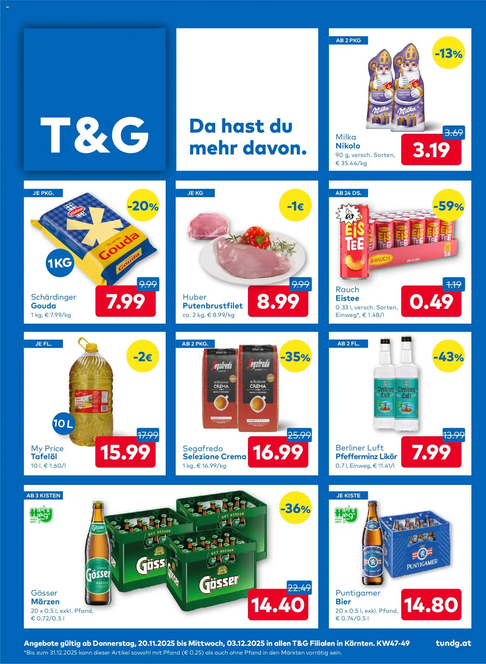 T&G - Kärnten gültig ab 20.11.2025 | Seite: 1 | Produkte: Bier, Tee