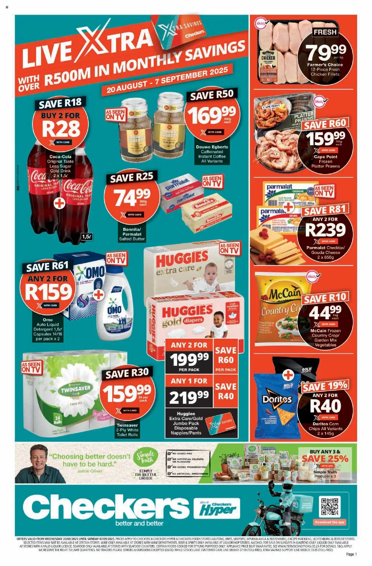 Checkers Gauteng - August Month-End Promotion │ valid from 20.08.2025 | Page: 1 | Products: Toilet, Wine, Sugar, Chilli