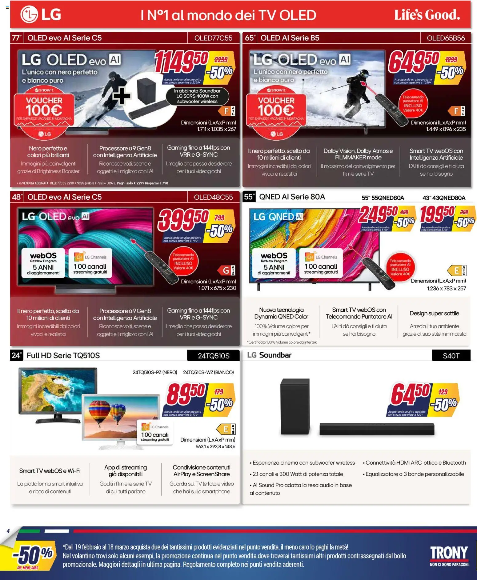 Volantino Trony del 19.02.2026 | Pagina: 4 | Prodotti: Soundbar, Smartphone, TV, Audio