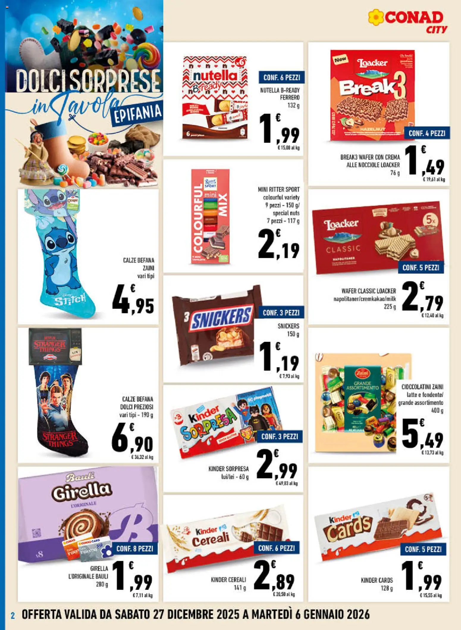 Volantino Conad del 27.12.2025 | Pagina: 2 | Prodotti: Cereali, Nocciole, Nutella, Cioccolatini