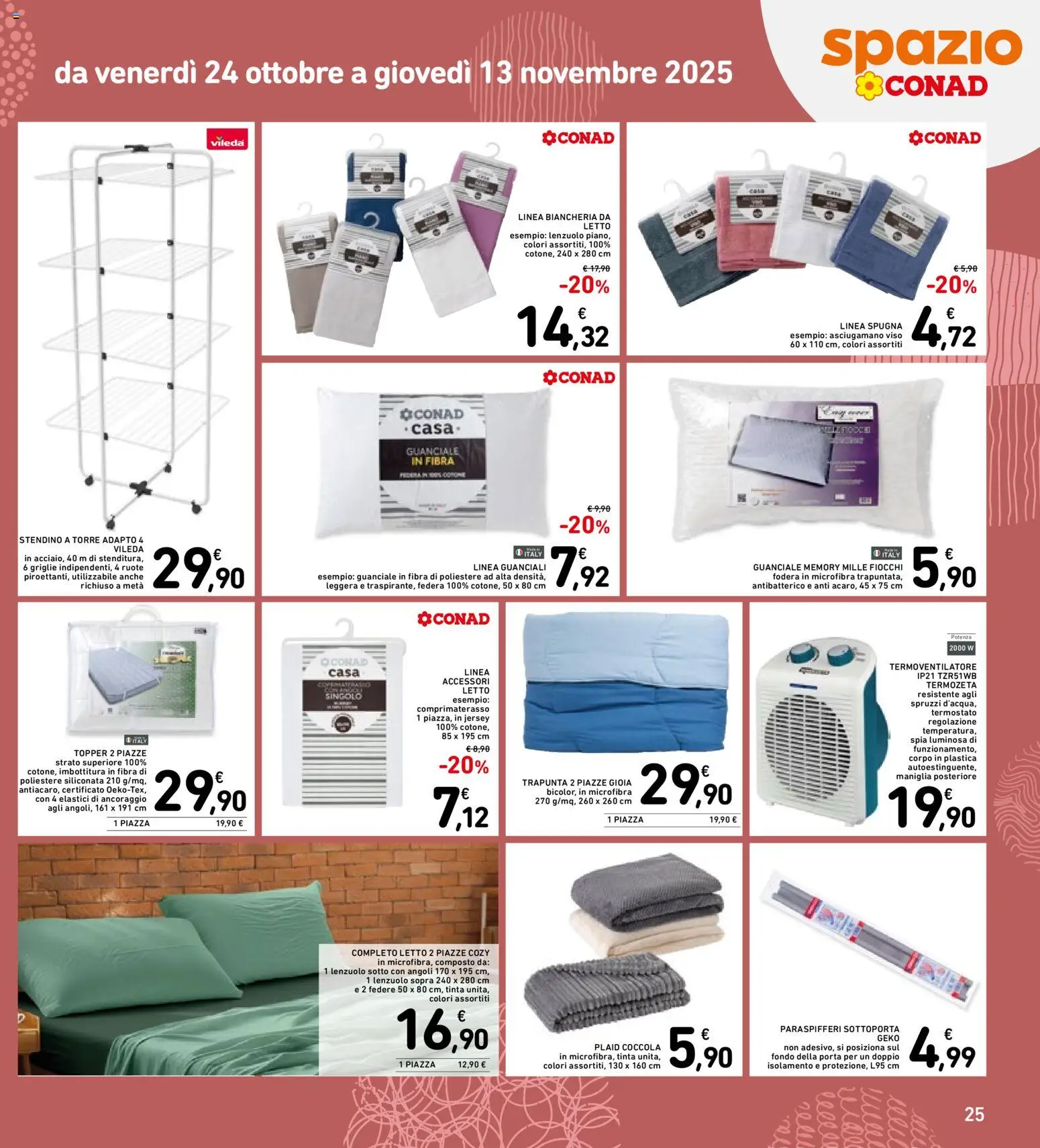 Volantino Spazio Conad del 28.10.2025 | Pagina: 25 | Prodotti: Spugna, Fiocchi, Stendino, Elastici