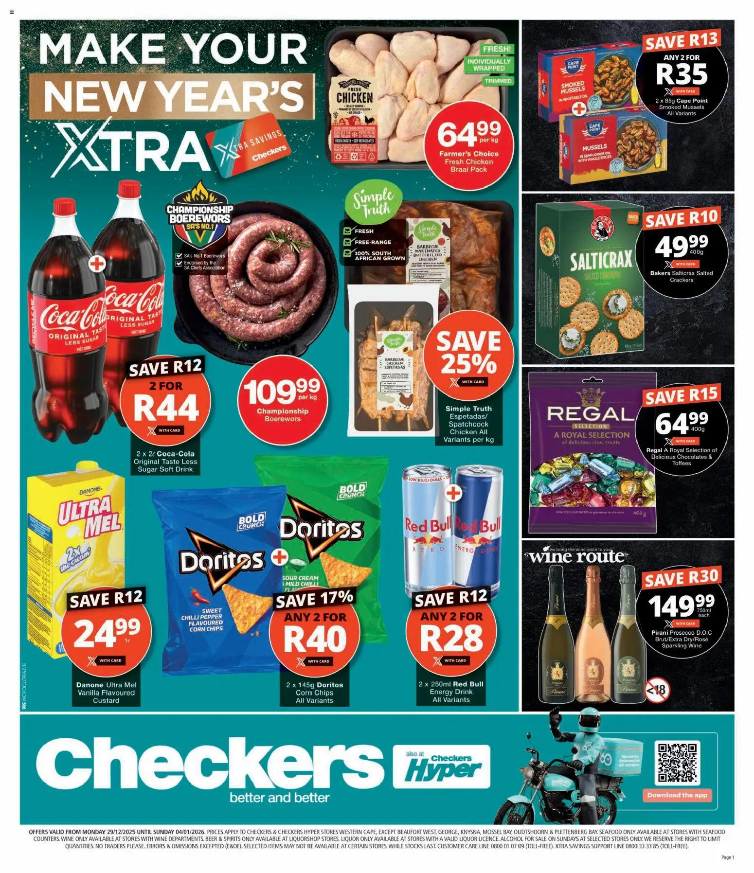 New Checkers catalogue – valid from 29.12.2025 | Page: 1 | Products: Beer, Chicken, Chips, Sugar