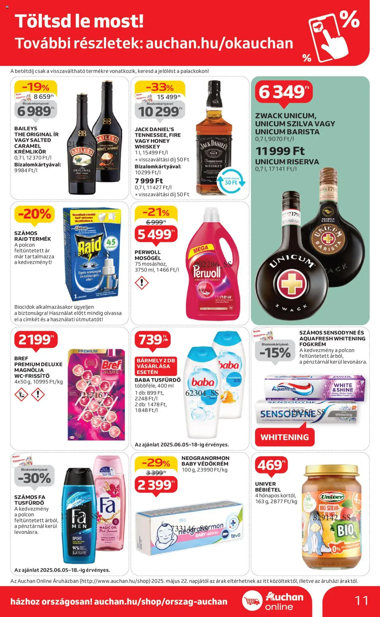 Auchan akciós ujság - amely érvényes a következő dátumtól: 05.06.2025 | Oldal: 11 | Termékek: Mosógél, Tusfürdő, Fogkrém, Bébiétel