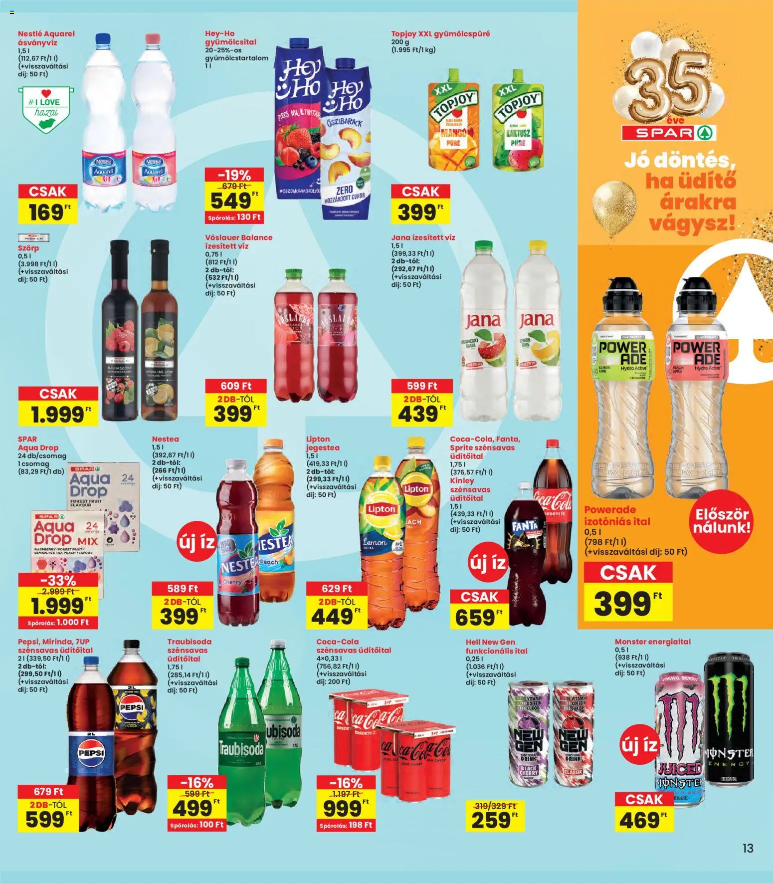 Interspar akciós ujság - amely érvényes a következő dátumtól: 05.03.2026 | Oldal: 13 | Termékek: Energiaital, Ásványvíz, Tea, Izotóniás ital