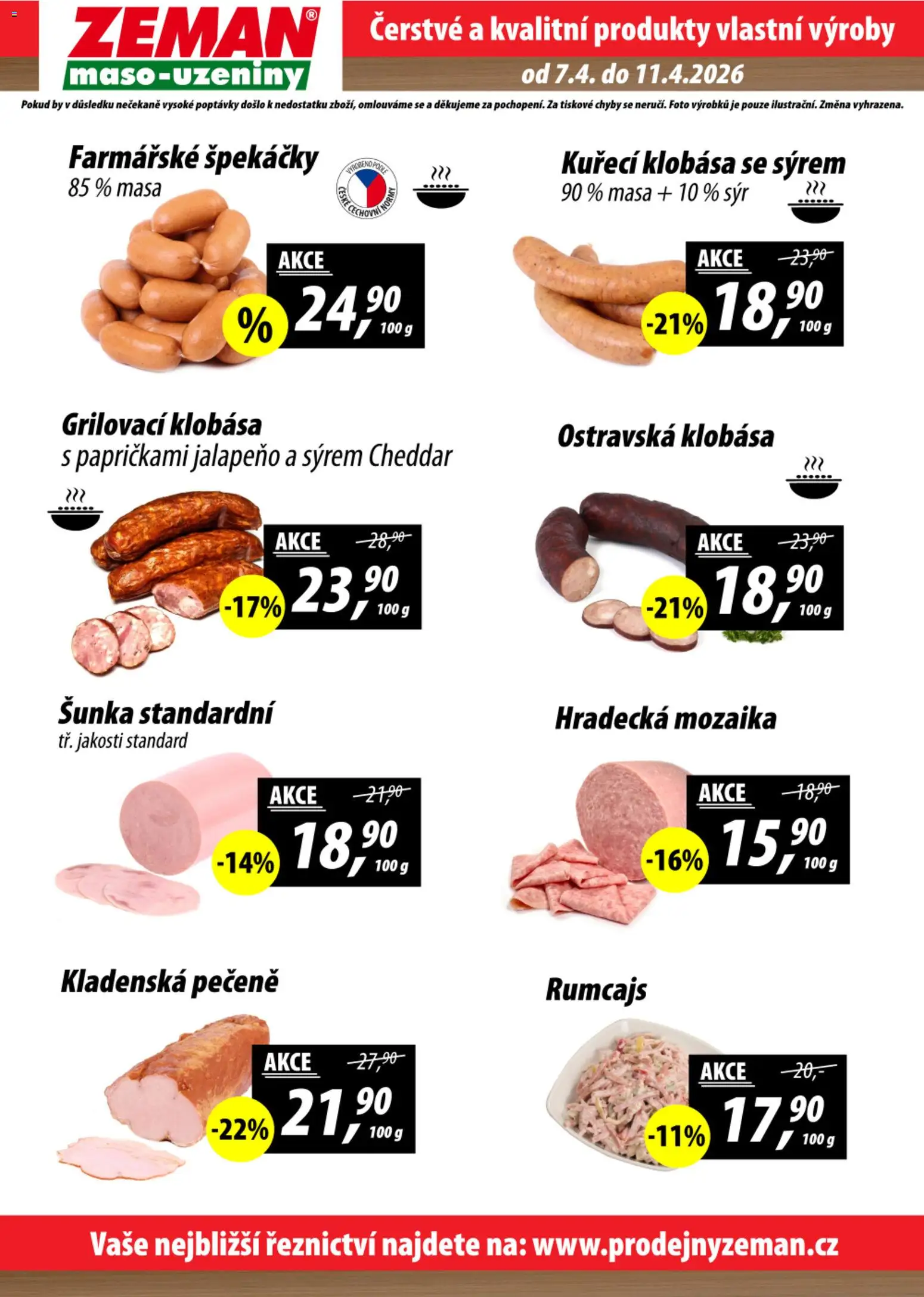 Prodejny Zeman leták od 07.04.2026 | Strana: 2 | Produkty: Sýr, Šunka, Špekáčky, Klobása