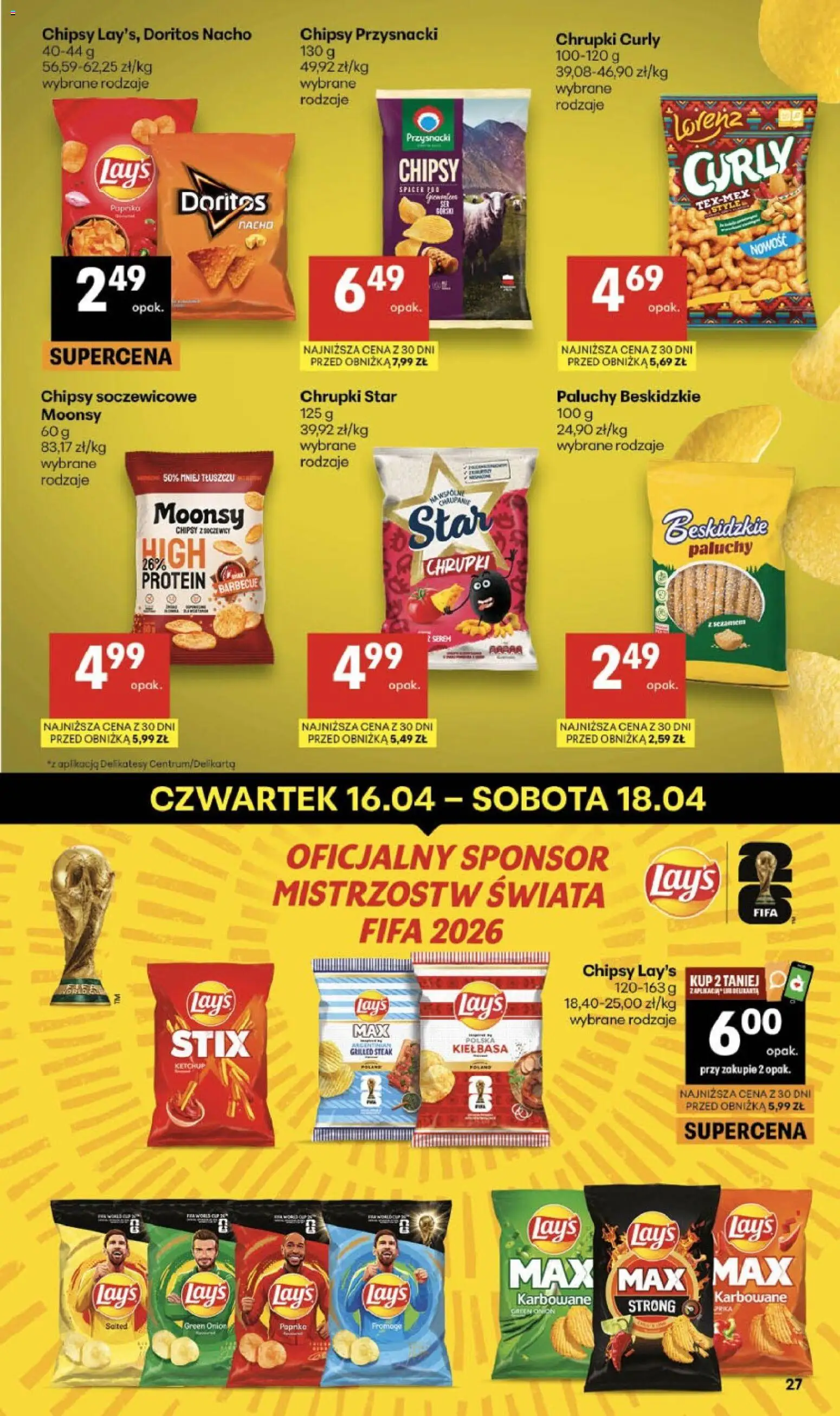 Delikatesy Centrum gazetka od 16.04.2026 | Strona: 27 | Produkty: Kiełbasa, Ketchup, Delikatesy, Doritos