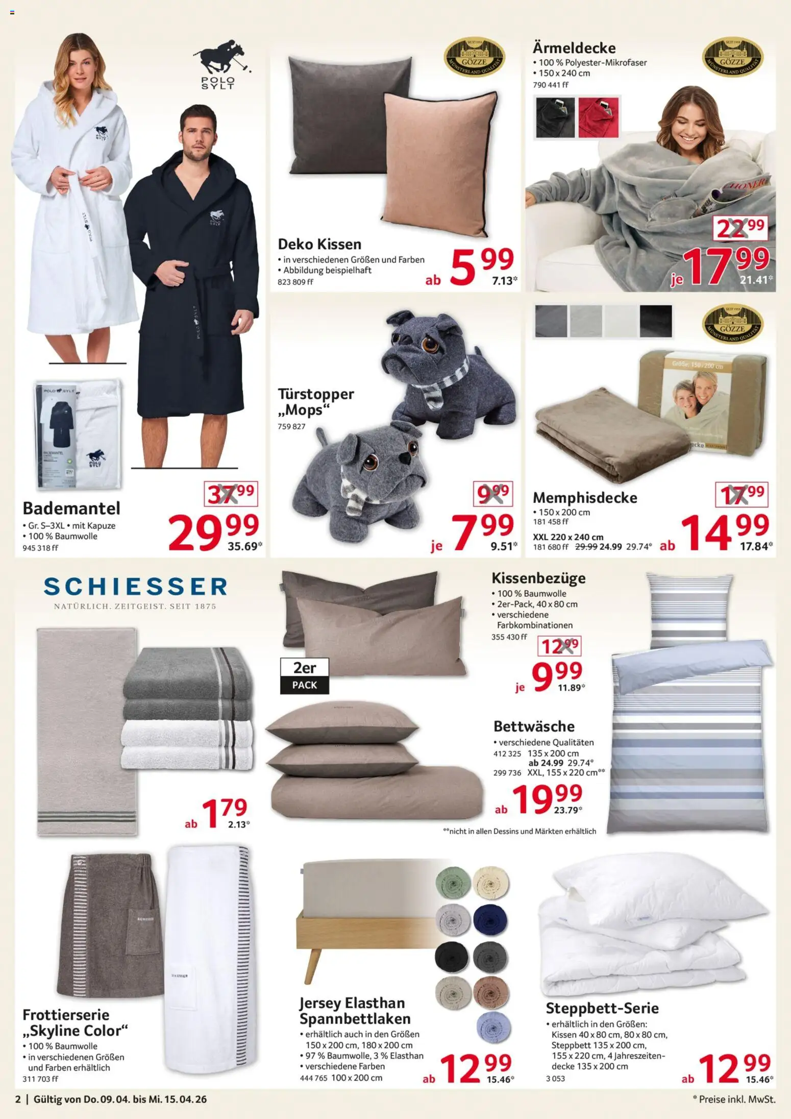 Selgros Non Food – gültig ab 09.04.2026 | Seite: 2 | Produkte: Kissen, Decke, Bettwäsche, Bademantel