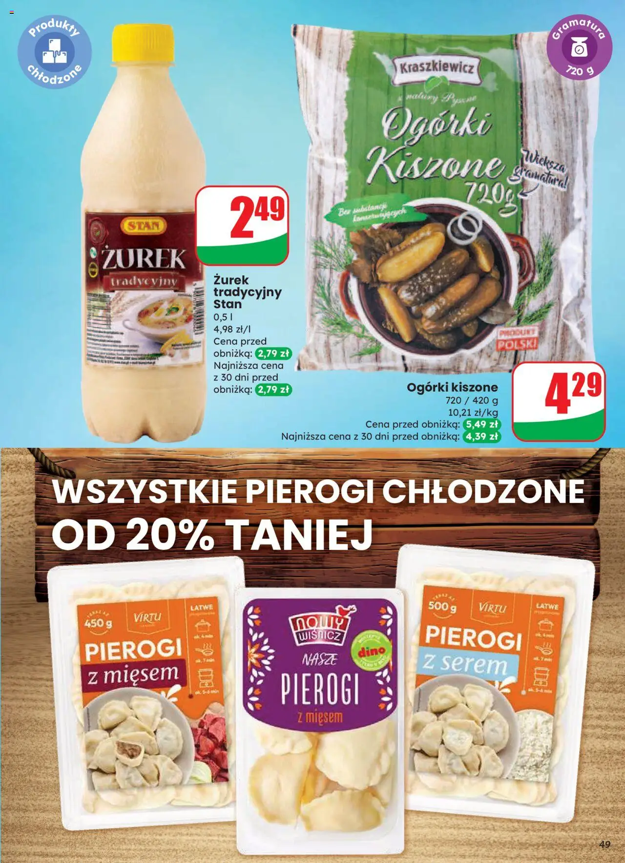 Dino Gazetka od 20.08.2025 | Strona: 49 | Produkty: Pierogi, Pierogi z mięsem, Zurek, Ogórki