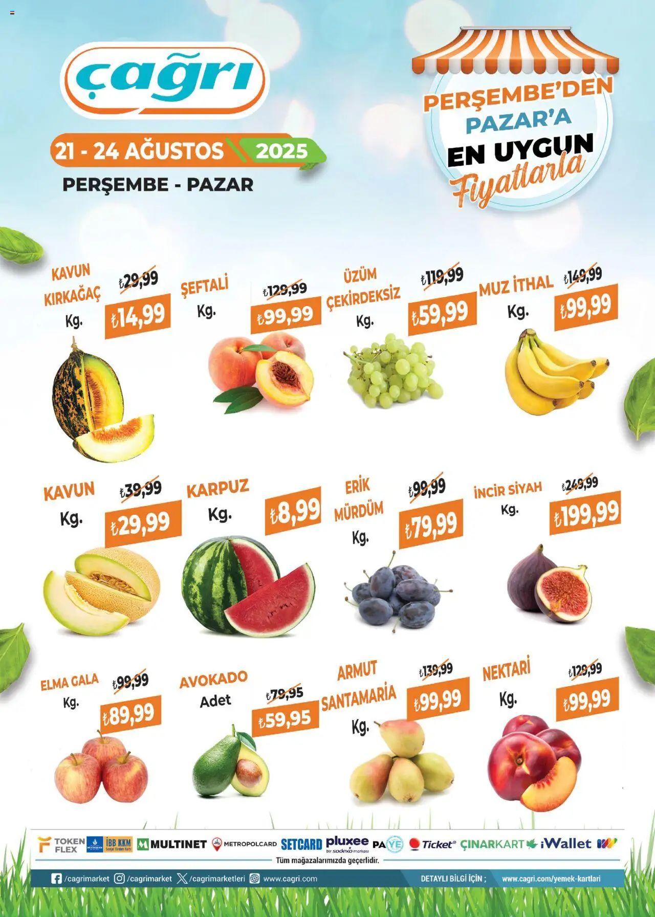 Çağrı Market Manav Katalog - 21.08.2025 tarihinden itibaren geçerlidir | Sayfa: 1 | Ürünler: Erik, Şeftali, Üzüm, Kavun