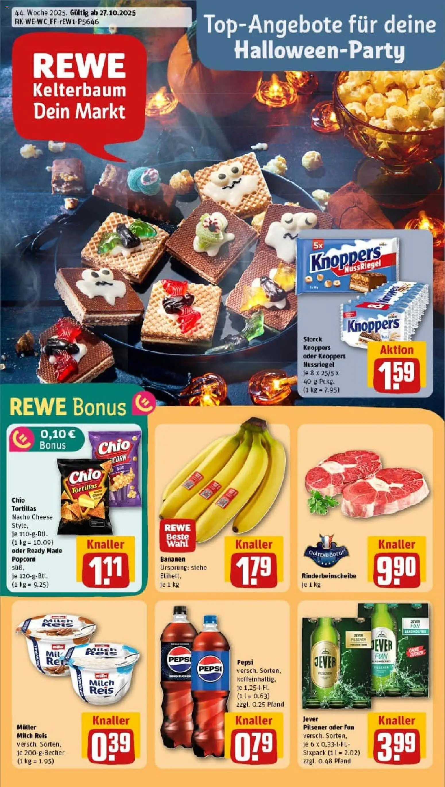 Rewe prospekt Bonn	 – gültig ab 26.10.2025 | Seite: 1 | Produkte: Bananen, Jever, Chio tortillas, Reis