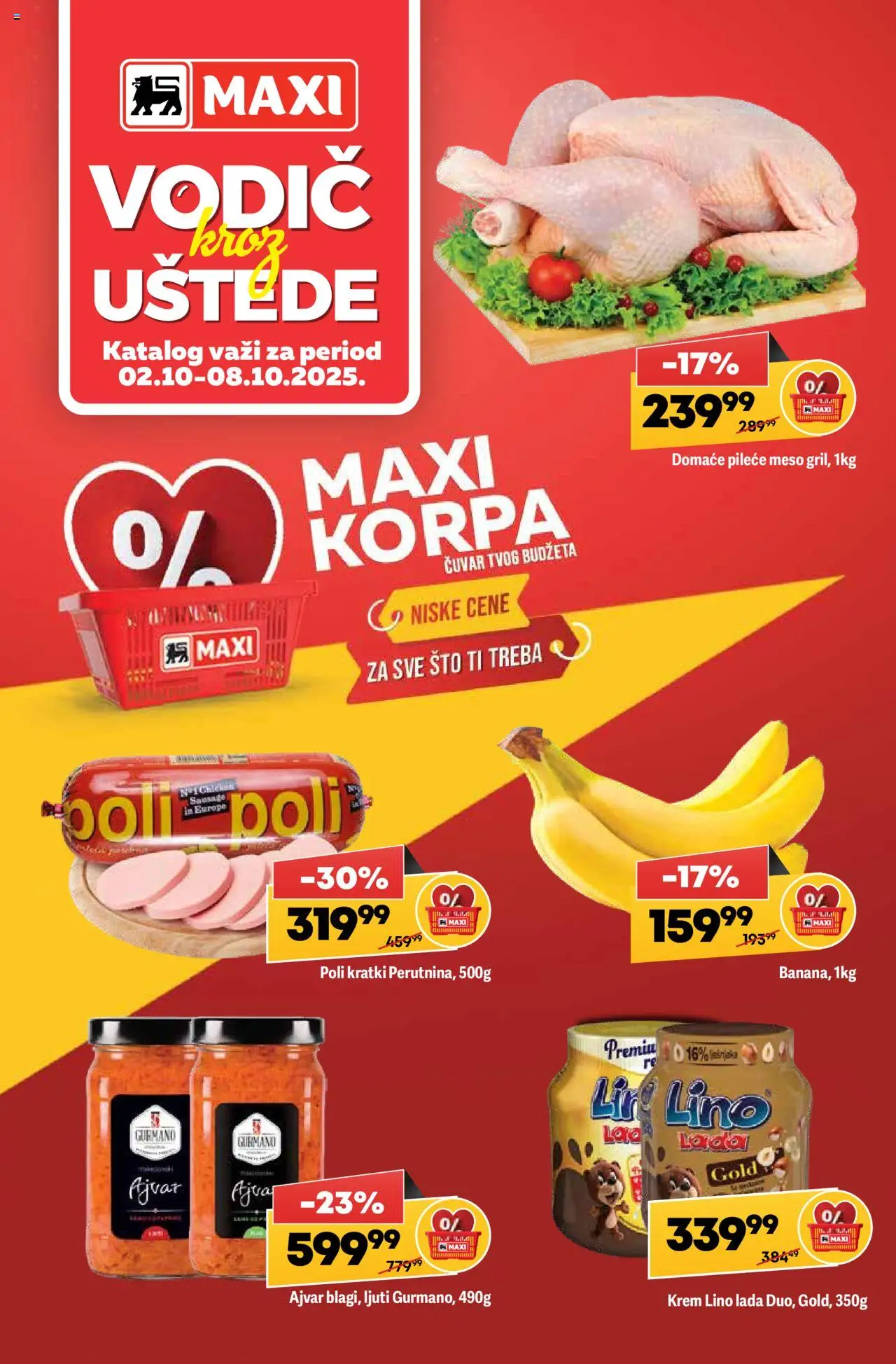 Maxi katalog - važi od 02.10.2025 | Strana: 1 | Proizvode: Ajvar, Sto, Korpa, Lino lada