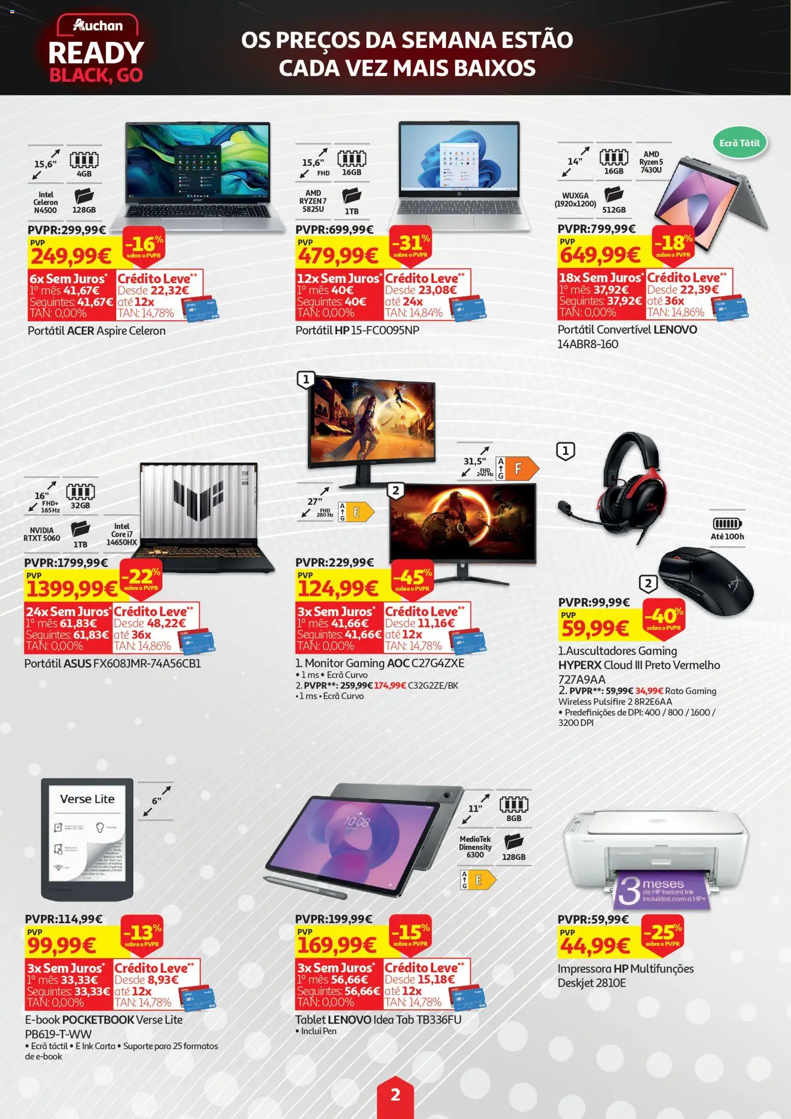 Auchan - Black Friday │ válido de 14.11.2025 | Página: 2 | Produtos: Monitor, Impressora, Tablet