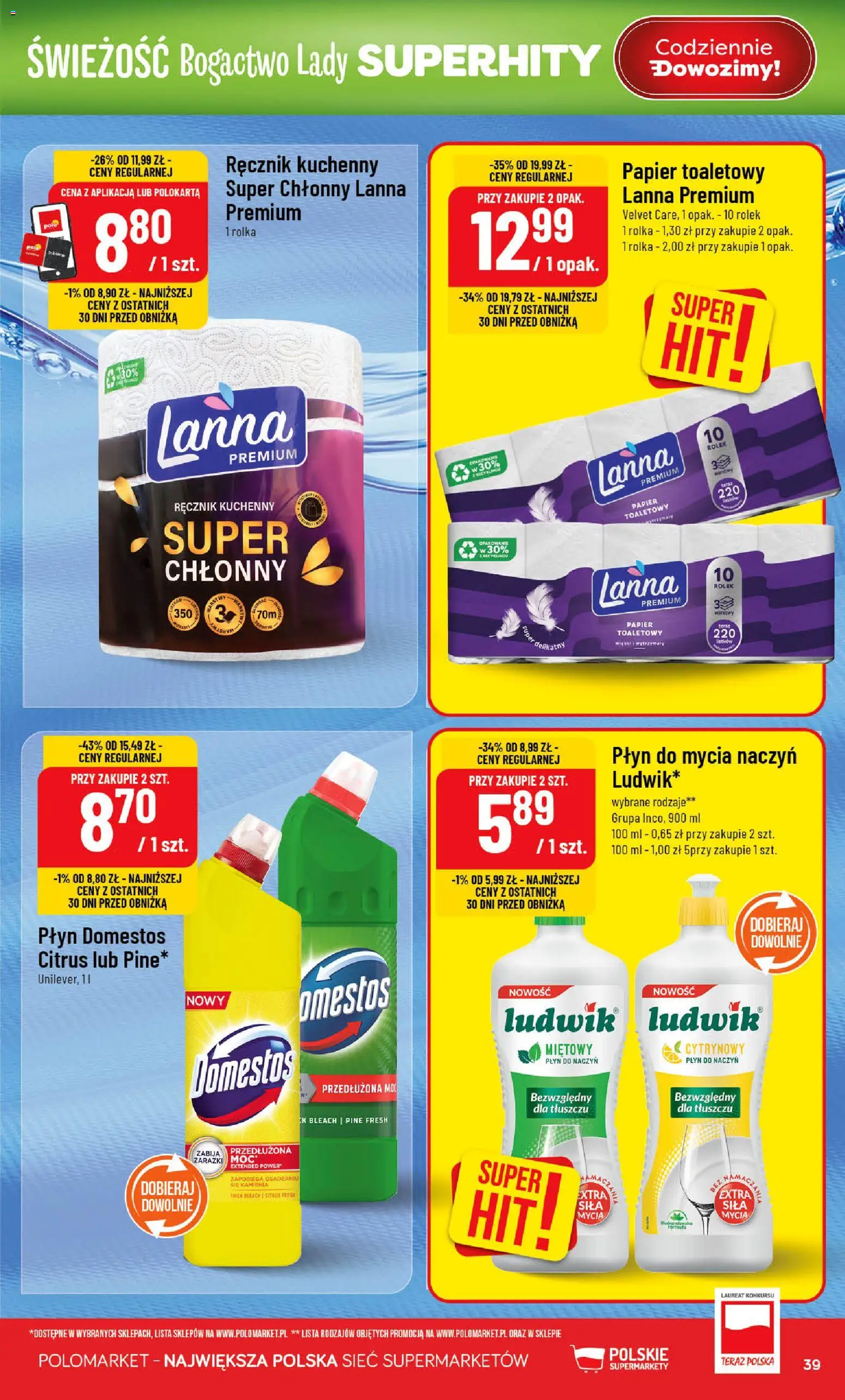 POLOmarket Gazetka od 25.02.2026 | Strona: 39 | Produkty: Papier toaletowy, Domestos, Płyn do mycia naczyń