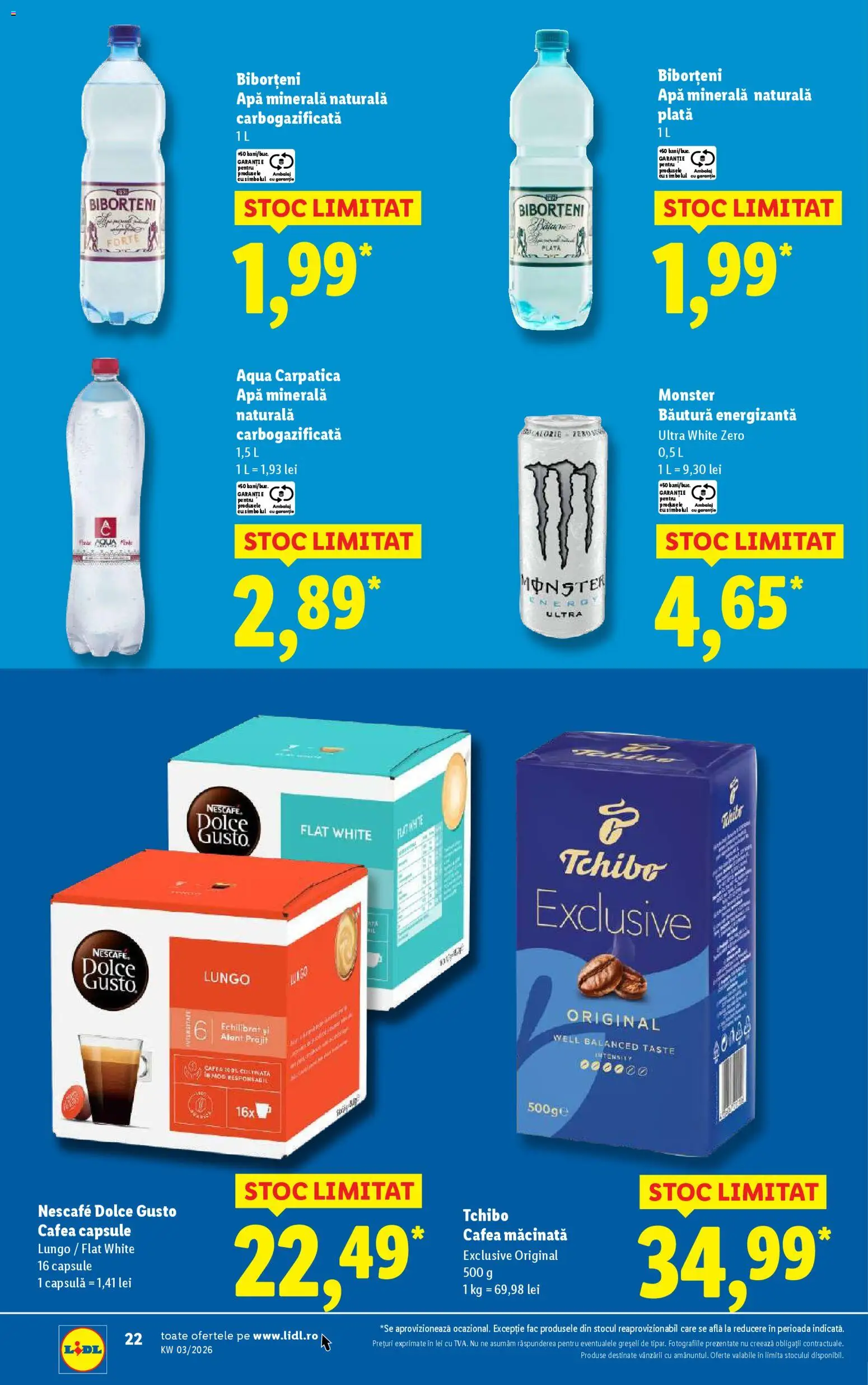Noul catalog Lidl – valabil de la 12.01.2026 | Pagină: 22 | Produse: Yazı tahtası kalemi, Cafea, Băutură energizantă, Apă