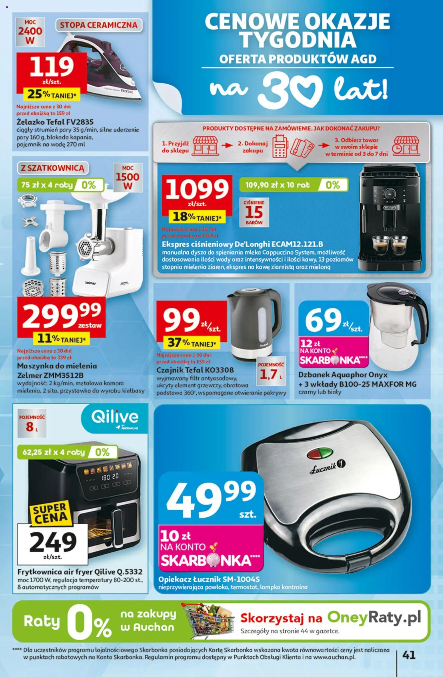 Auchan Gazetka - 30 Lat Hipermarket od 29.01.2026 | Strona: 42 | Produkty: Ekspres ciśnieniowy, Czajnik, Cappuccino, Tefal