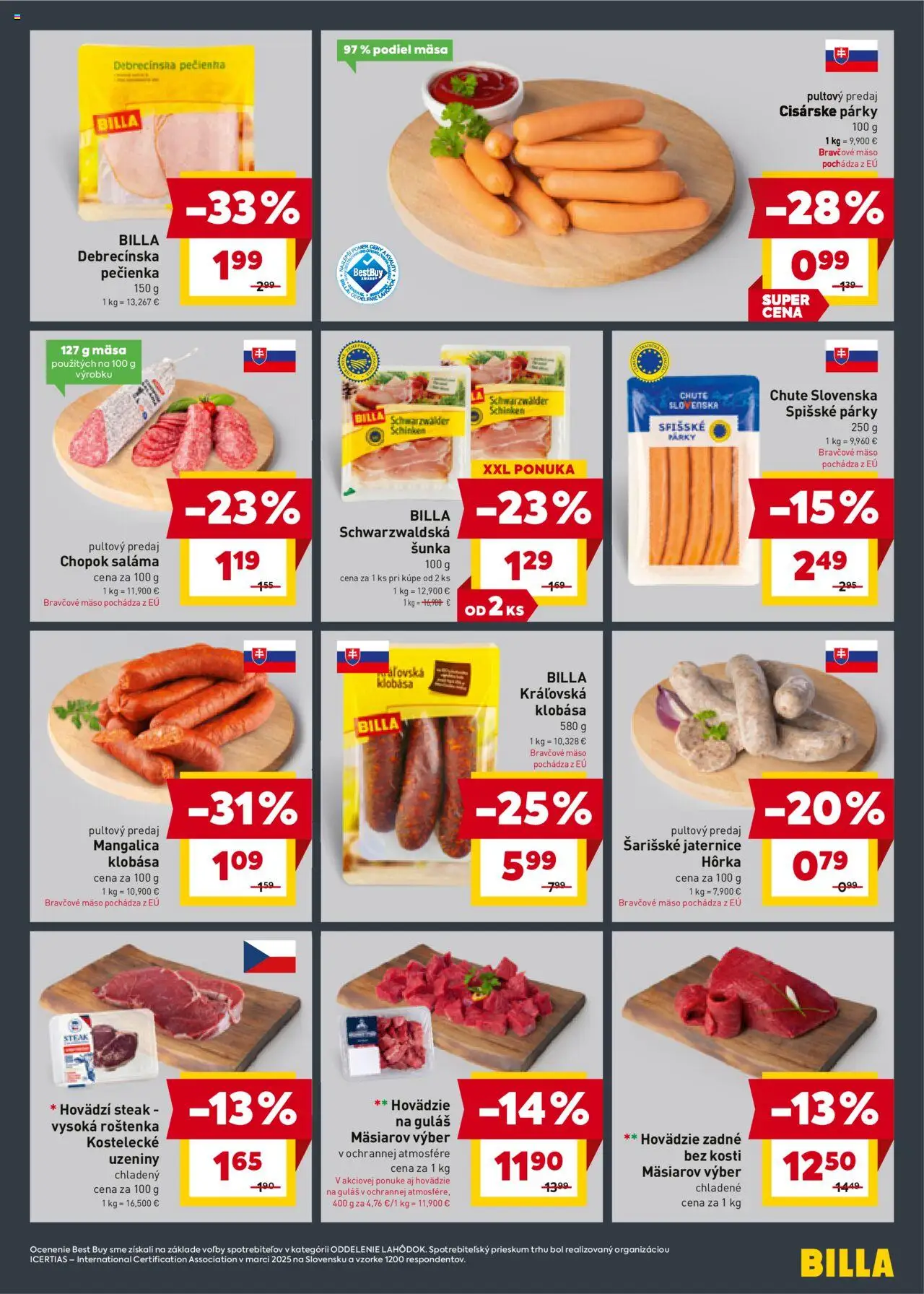 Nové Billa akcie – leták je platný od 01.10.2025 | Strana: 5 | Produkty: Saláma, Šunka, Párky, Steak