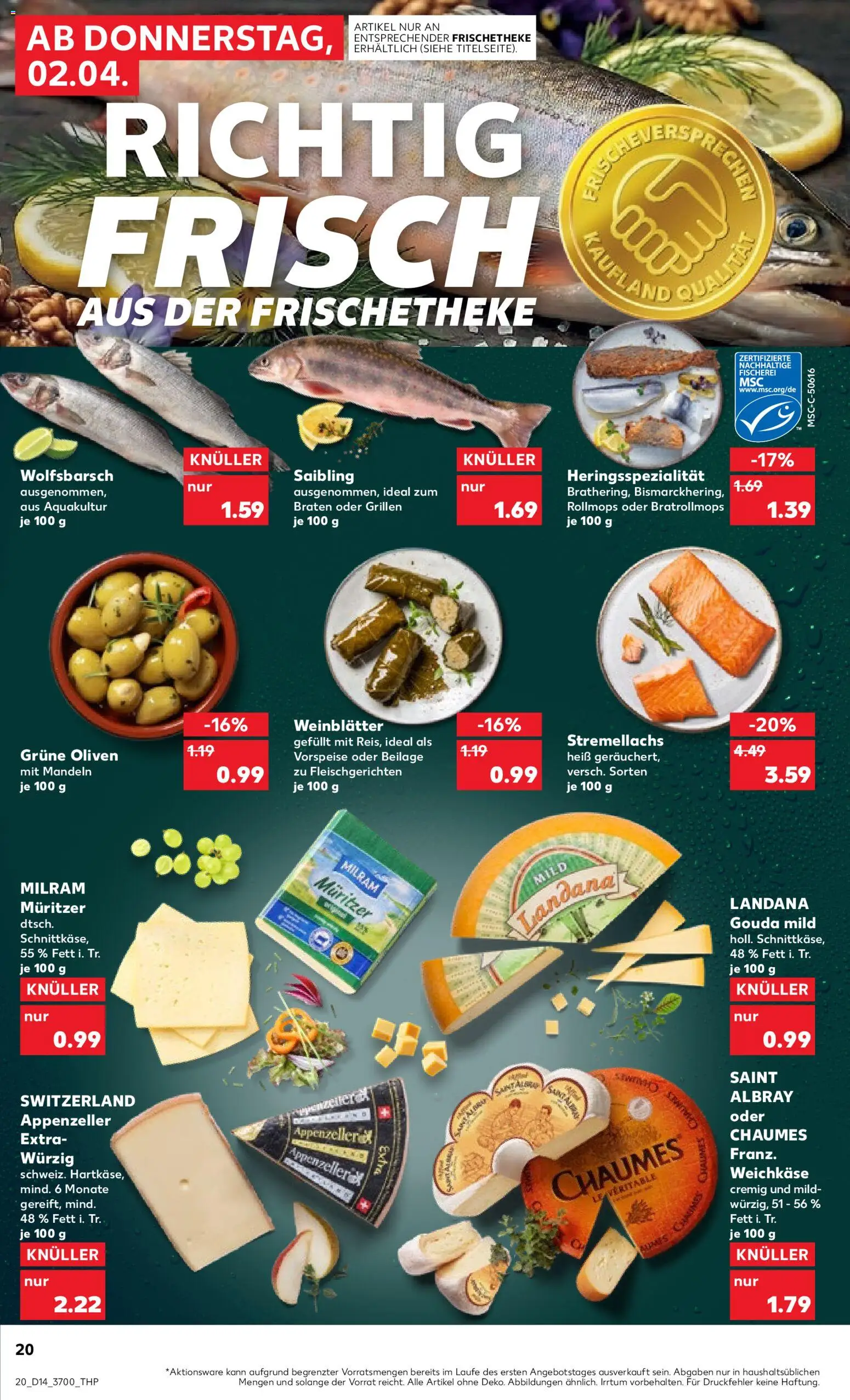 Kaufland Prospekt Rostock	 – gültig ab 02.04.2026 | Seite: 20 | Produkte: Gouda, Mandeln, Milram