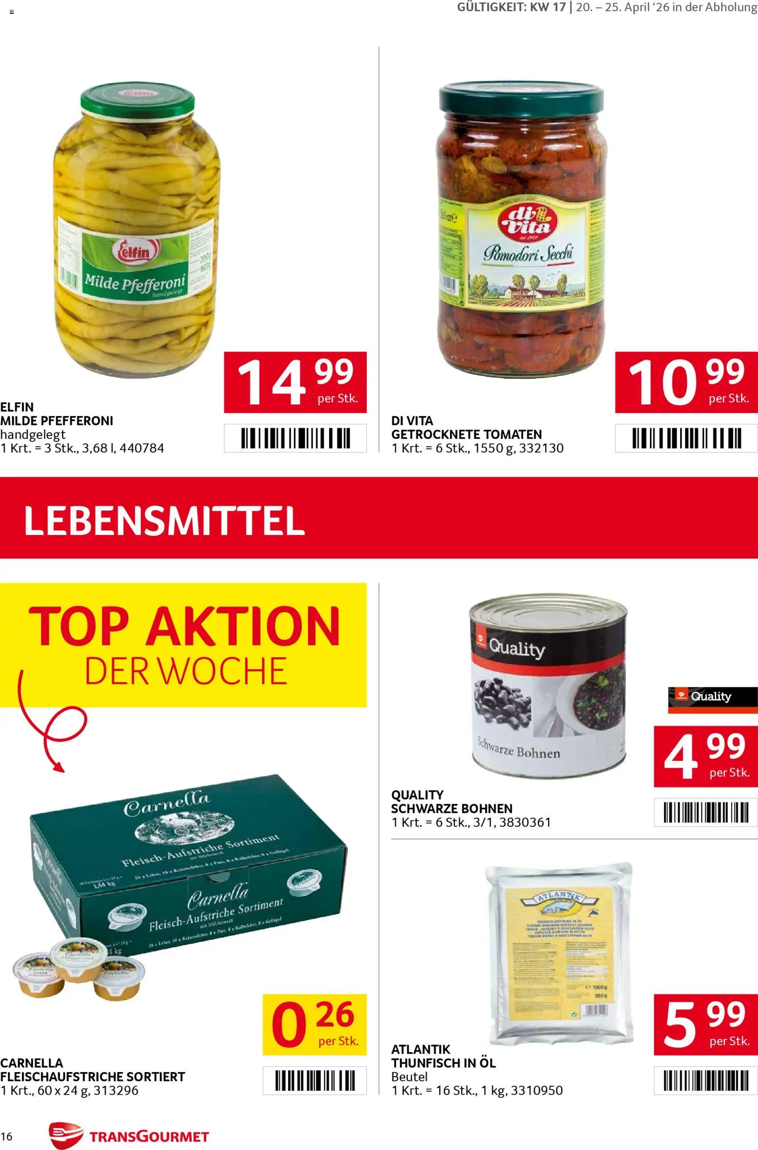 Transgourmet Flugblatt gültig ab 20.04.2026 | Seite: 16 | Produkte: Libacomb, Öl, Tomaten