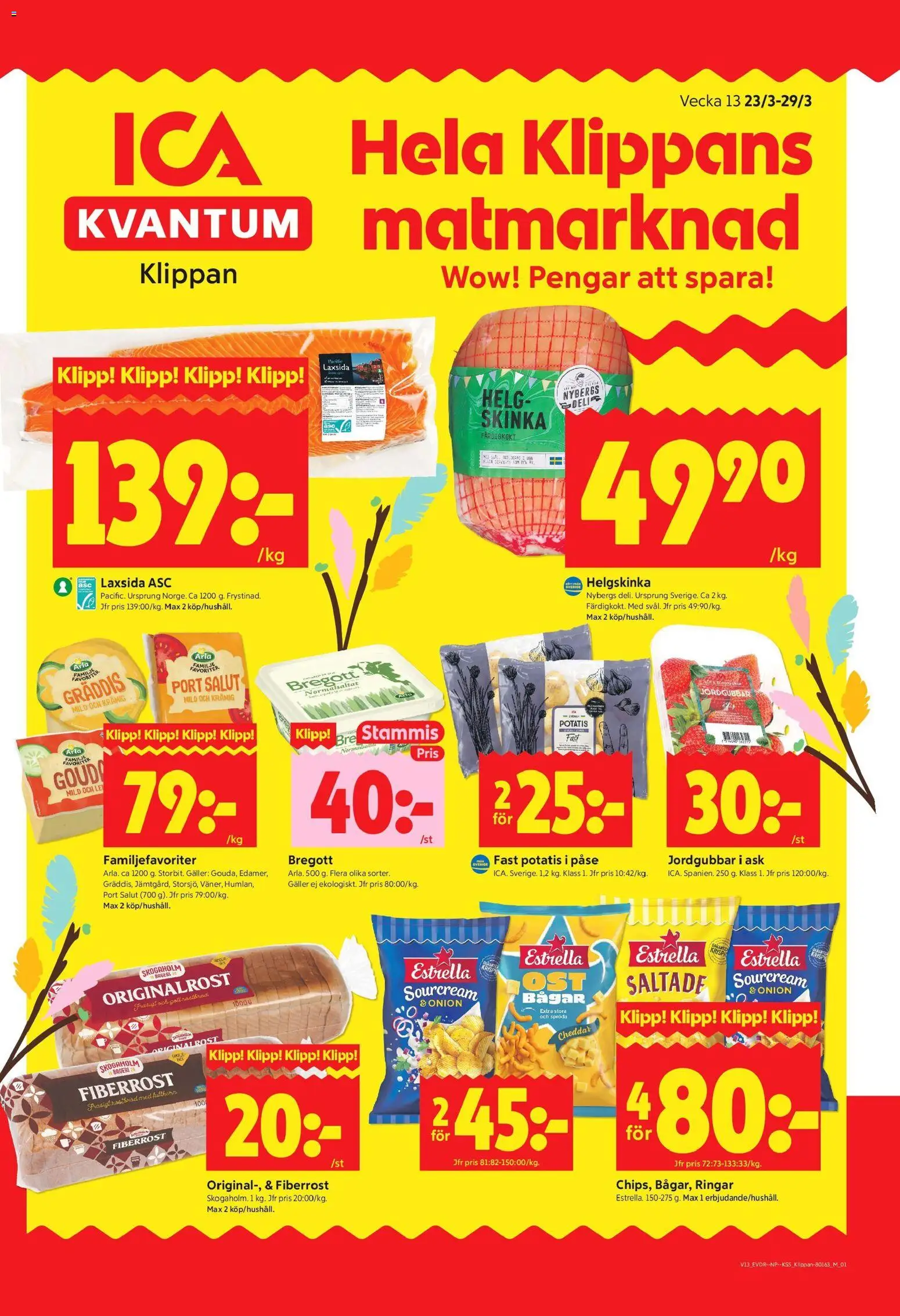 ICA Kvantum reklamblad aktuell från 23.03.2026 | Sida: 1 | Produkter: Galler, Cheddar, Bregott, Jordgubbar