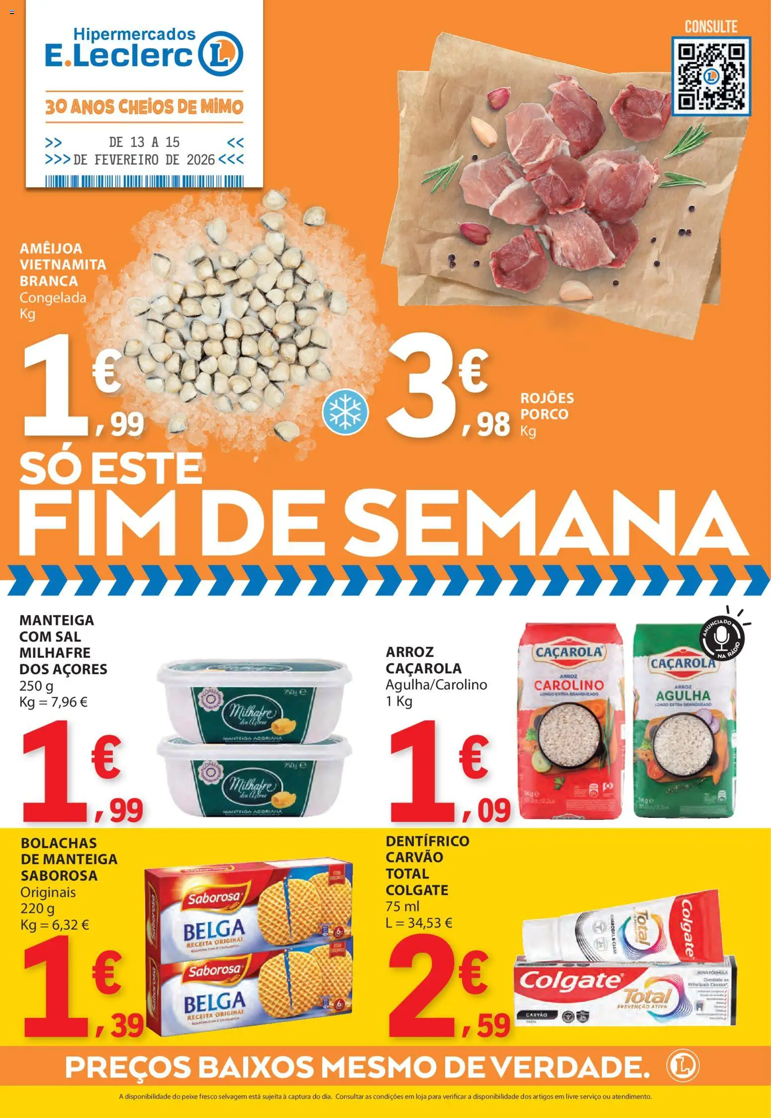 E.Leclerc Catálogo Fim de Semana │ válido de 13.02.2026 | Página: 1 | Produtos: Rádio, Bolachas, Sal, Arroz
