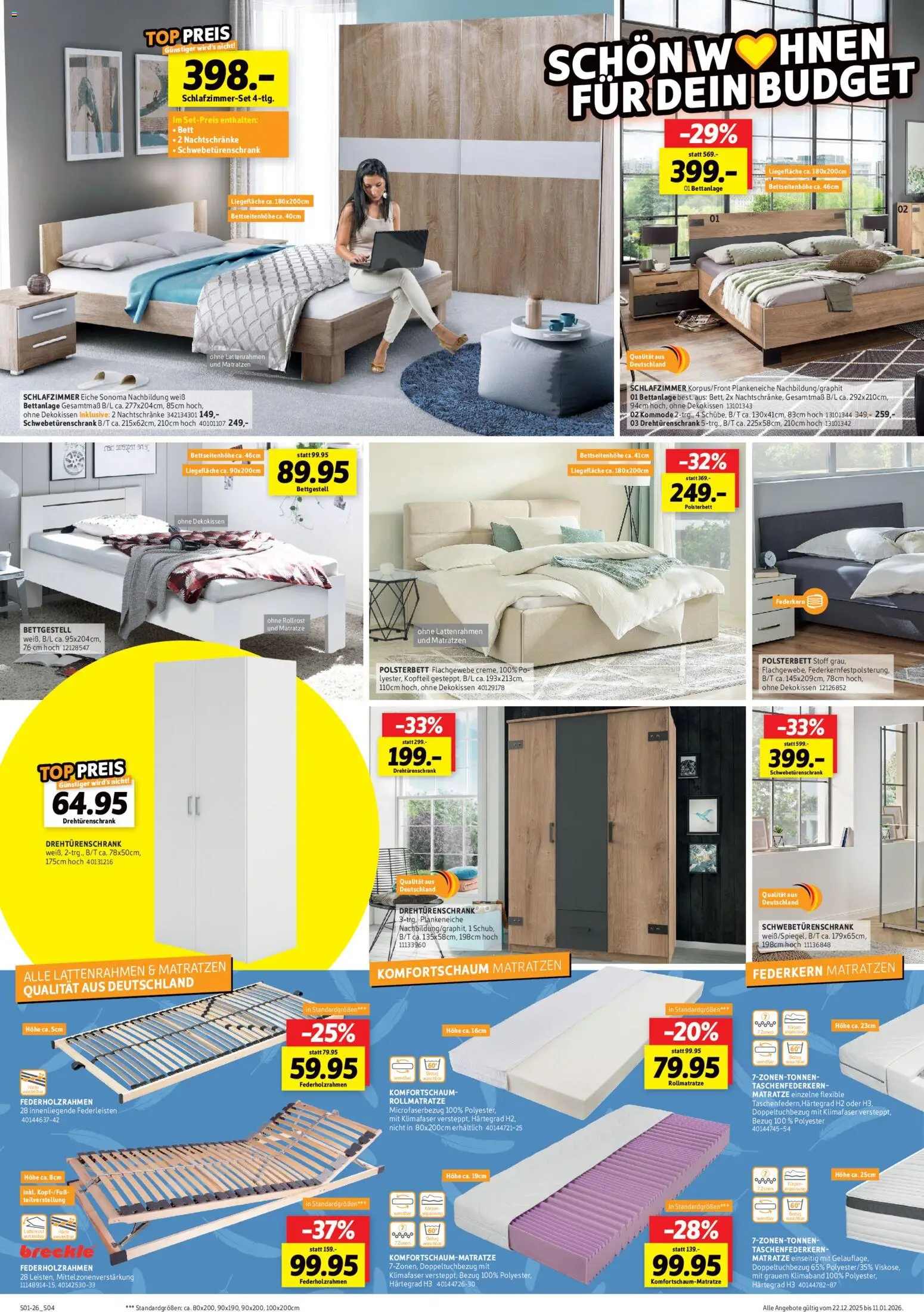 Sconto Prospekt 	 – gültig ab 22.12.2025 | Seite: 4 | Produkte: Top, Bett, Matratze, Drehtürenschrank
