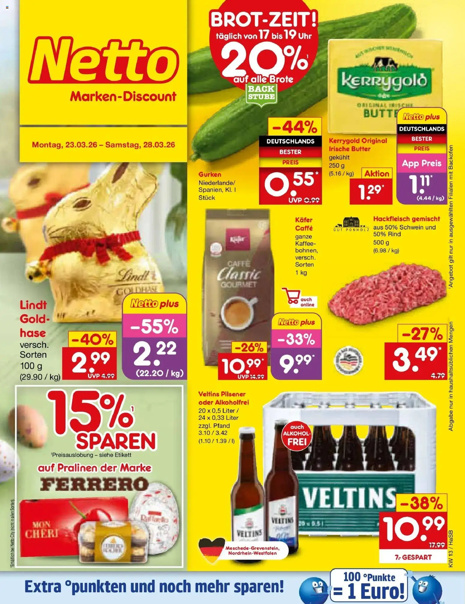 Netto Marken-Discount Prospekt Wuppertal	 – gültig ab 23.03.2026 | Seite: 1 | Produkte: Kaffee, Gurken, Veltins, Hackfleisch