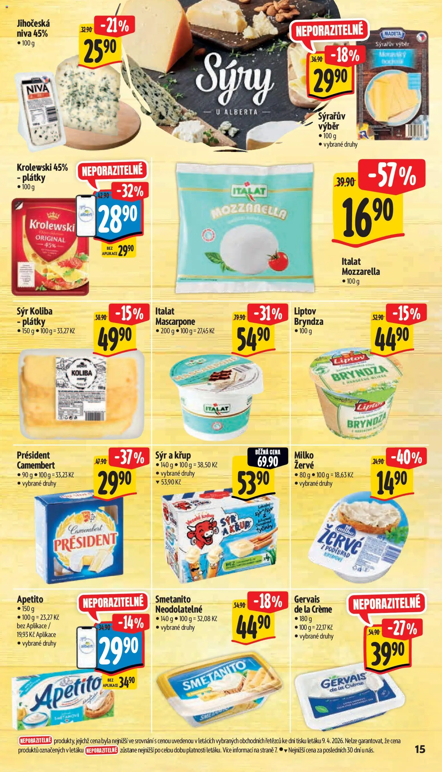 Albert leták - Supermarket od 15.04.2026 | Strana: 23 | Produkty: Sýry, Niva, Camembert, Bryndza