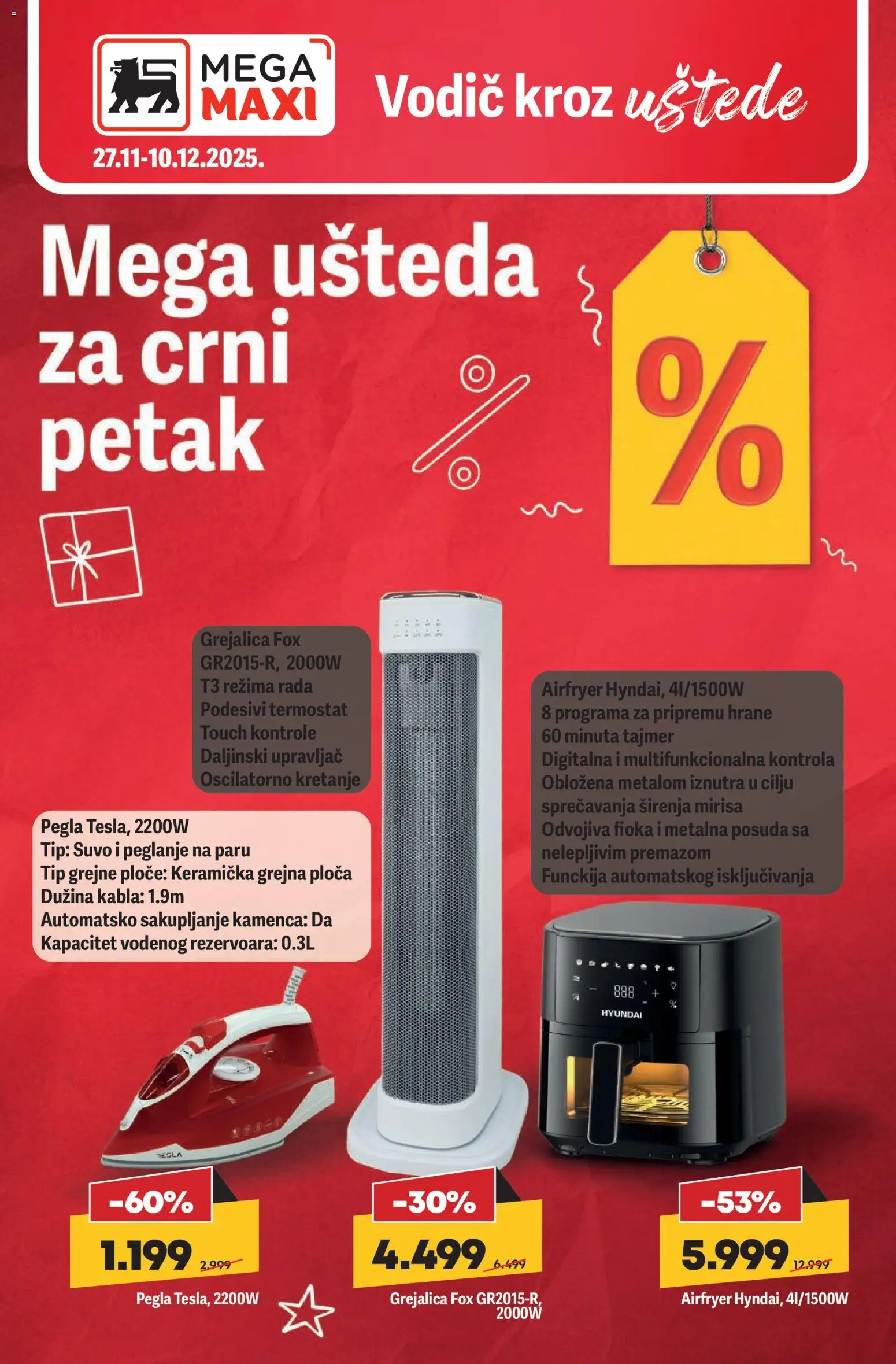 Mega Maxi katalog - važi od 27.11.2025 | Strana: 1 | Proizvode: Pegla, Grejalica, Tegla