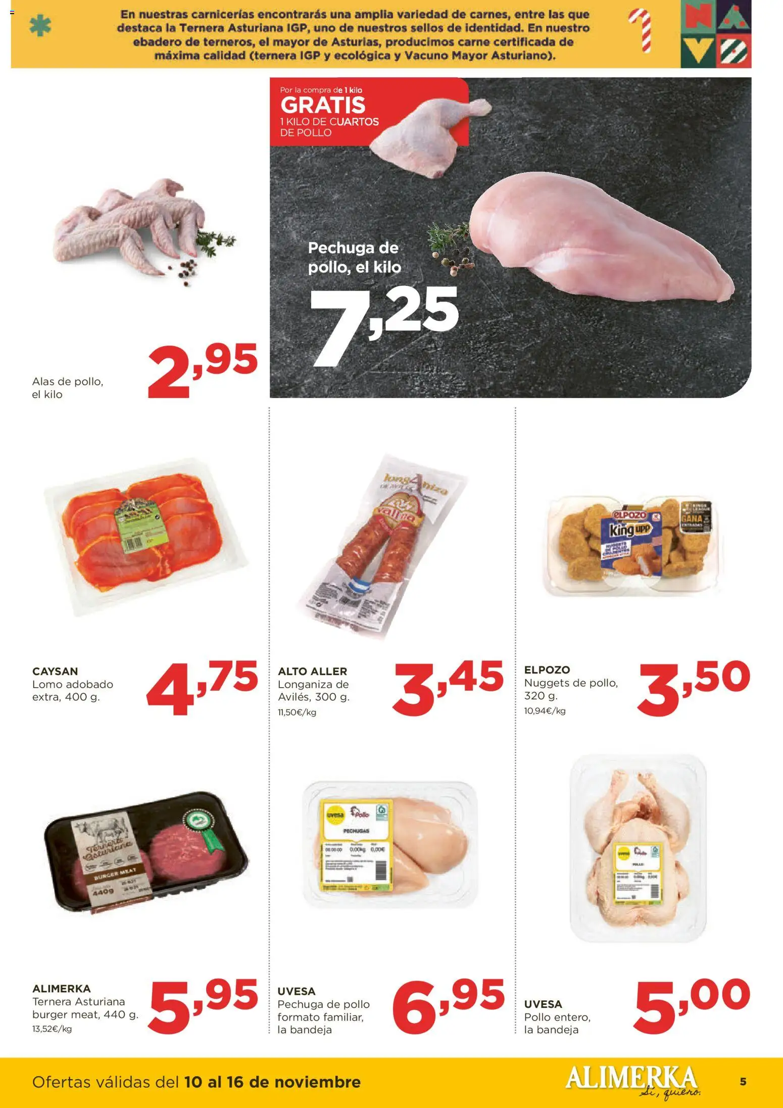 Alimerka folleto Asturias │ válido desde el 10.11.2025 | Página: 5 | Productos: Longaniza, Bandeja, Nuggets