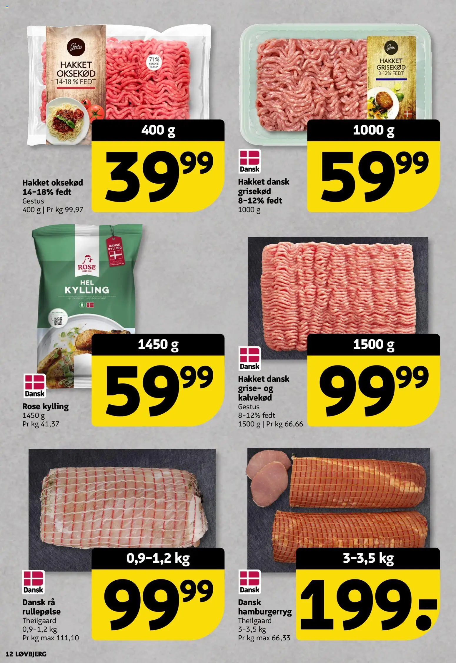 Løvbjerg tilbudsavis – gyldig fra 27.03.2026 | Side: 12 | Produkter: Oksekød, Rullepølse, Hamburgerryg