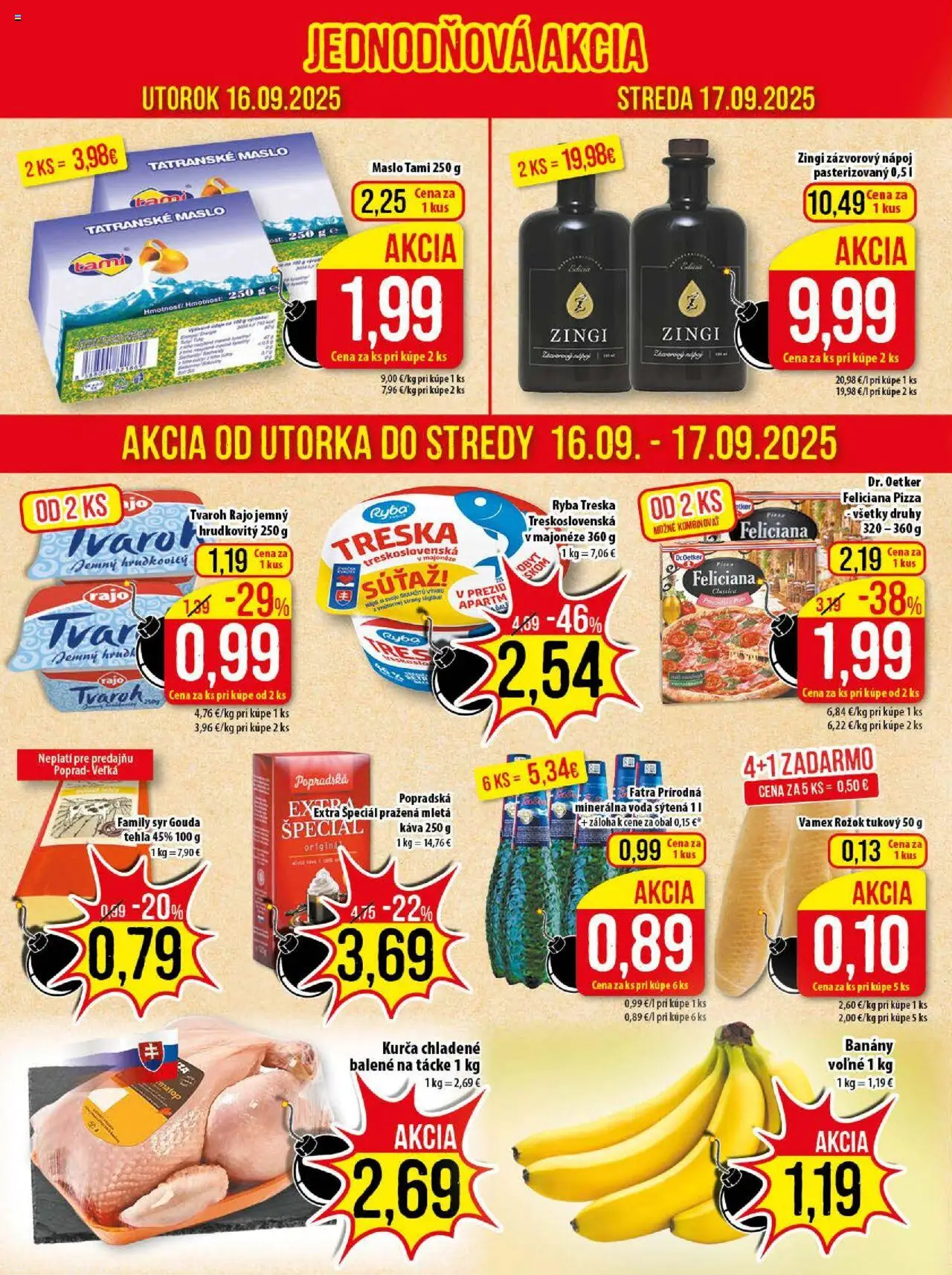 Nové Klas akcie – leták je platný od 16.09.2025 | Strana: 2 | Produkty: Syr, Káva, Banány, Tatranské maslo