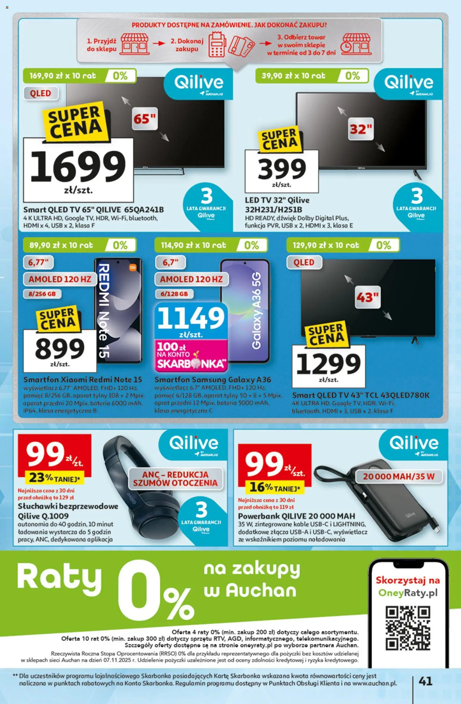 Auchan Gazetka - 30 Lat Hipermarket od 26.02.2026 | Strona: 41 | Produkty: Słuchawki, USB, Słuchawki bezprzewodowe, Bateria