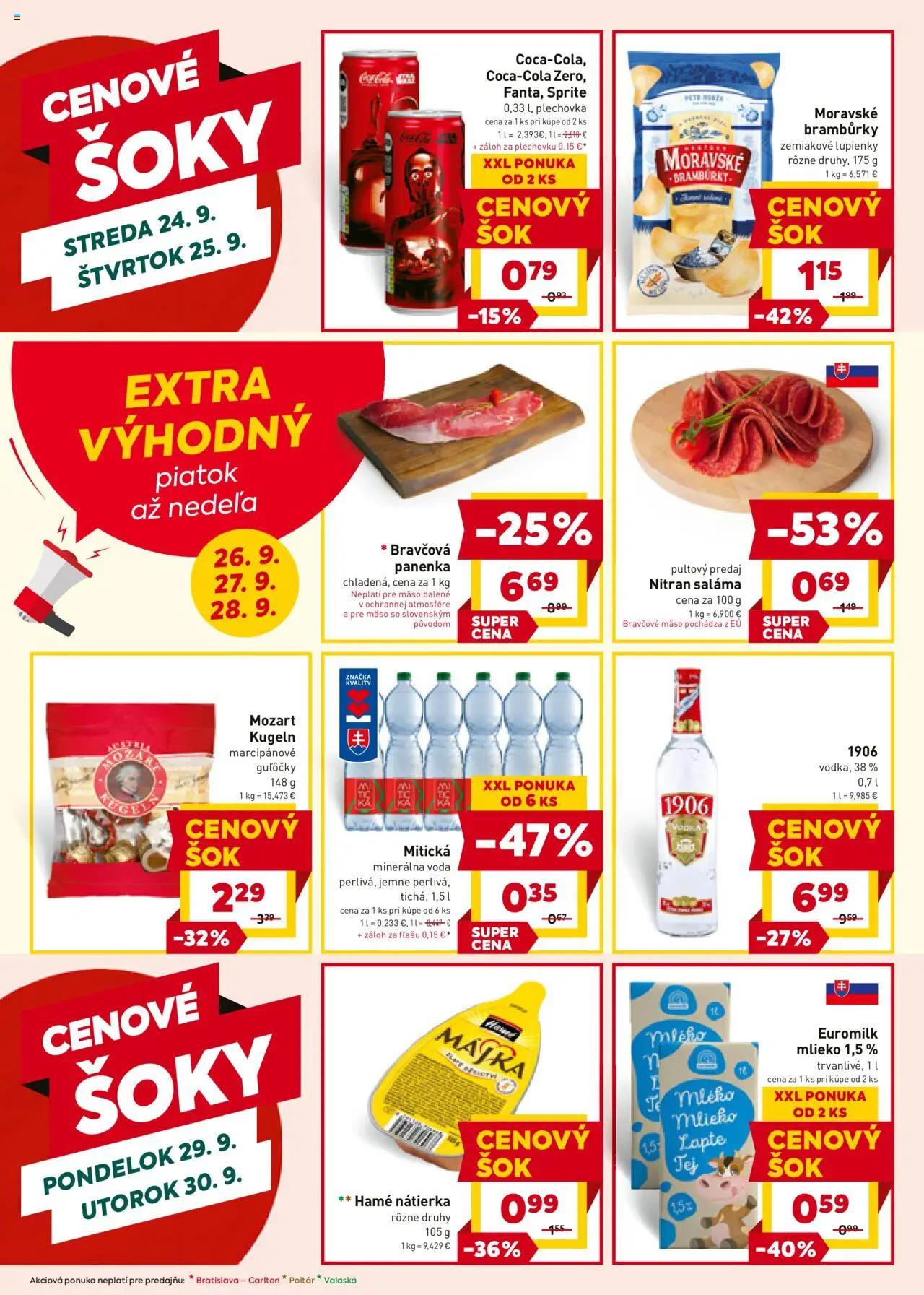 Nové Billa akcie – leták je platný od 24.09.2025 | Strana: 20 | Produkty: Mlieko, Bravčové mäso, Voda, Mitická