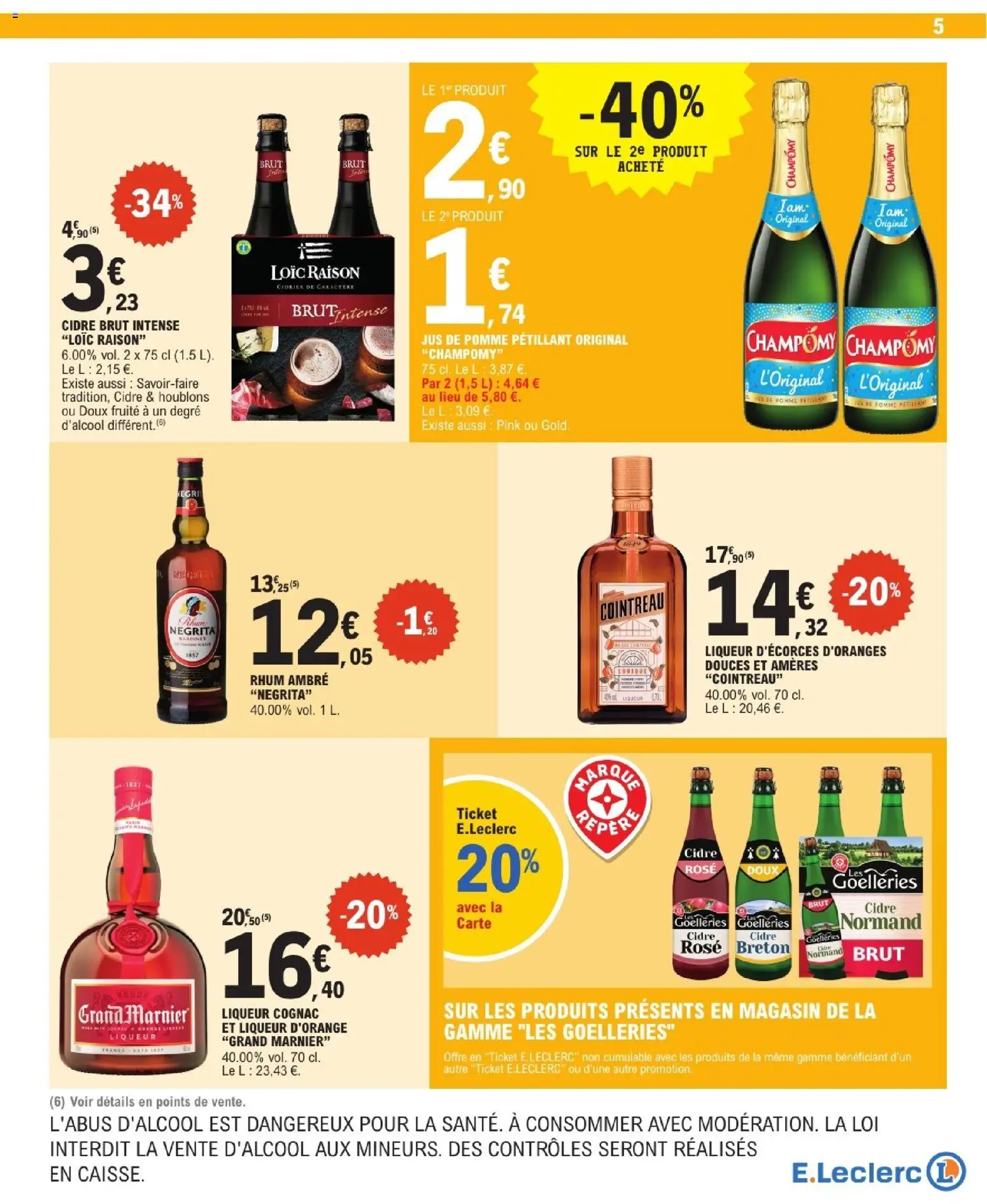 {H1} | Page: 5 | Produits: Grand marnier, Cidre brut, Rhum, Jus