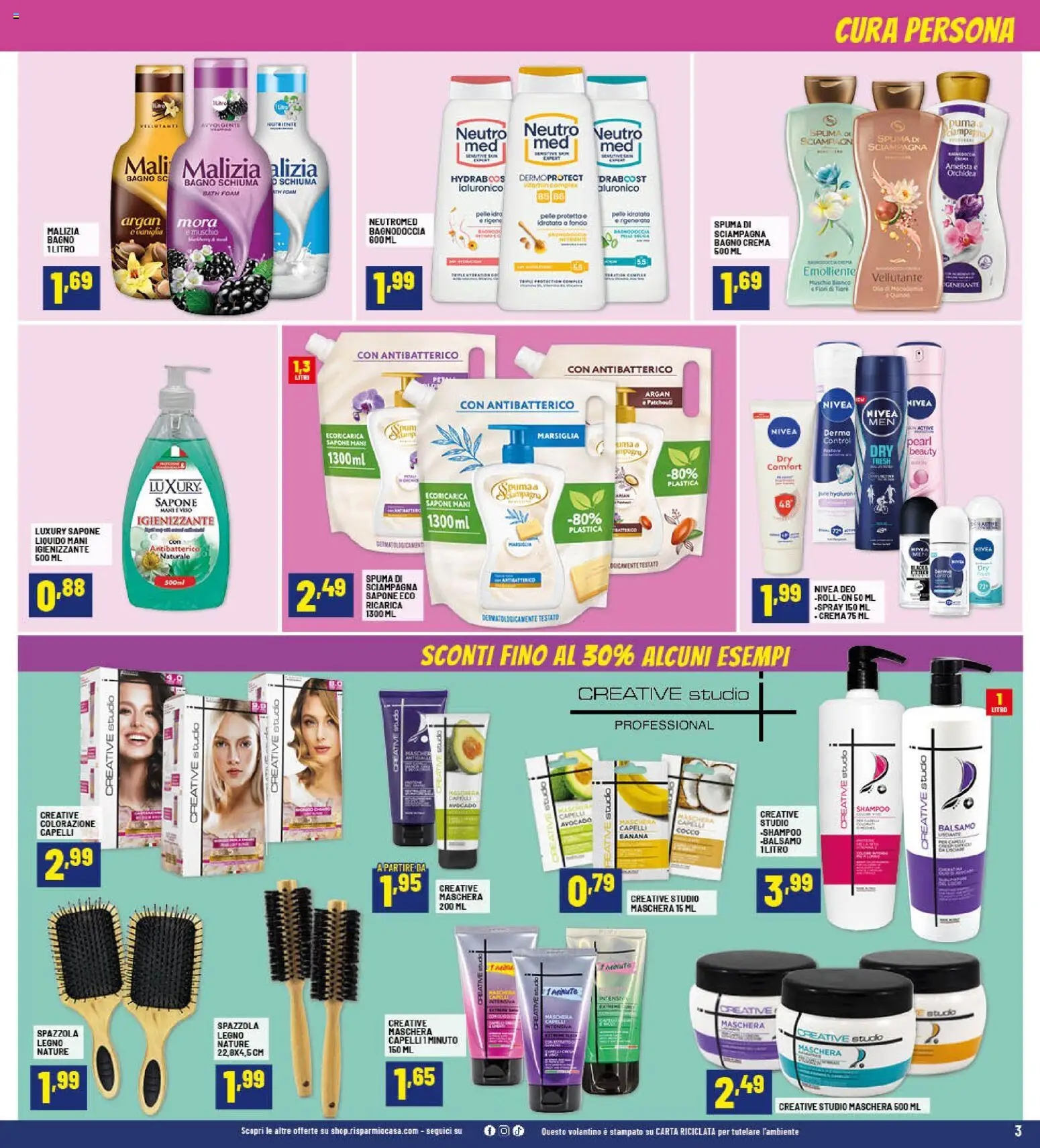 Volantino RisparmioCasa del 23.10.2025 | Pagina: 3 | Prodotti: Shampoo, Pollo, Orchidea, Bagno
