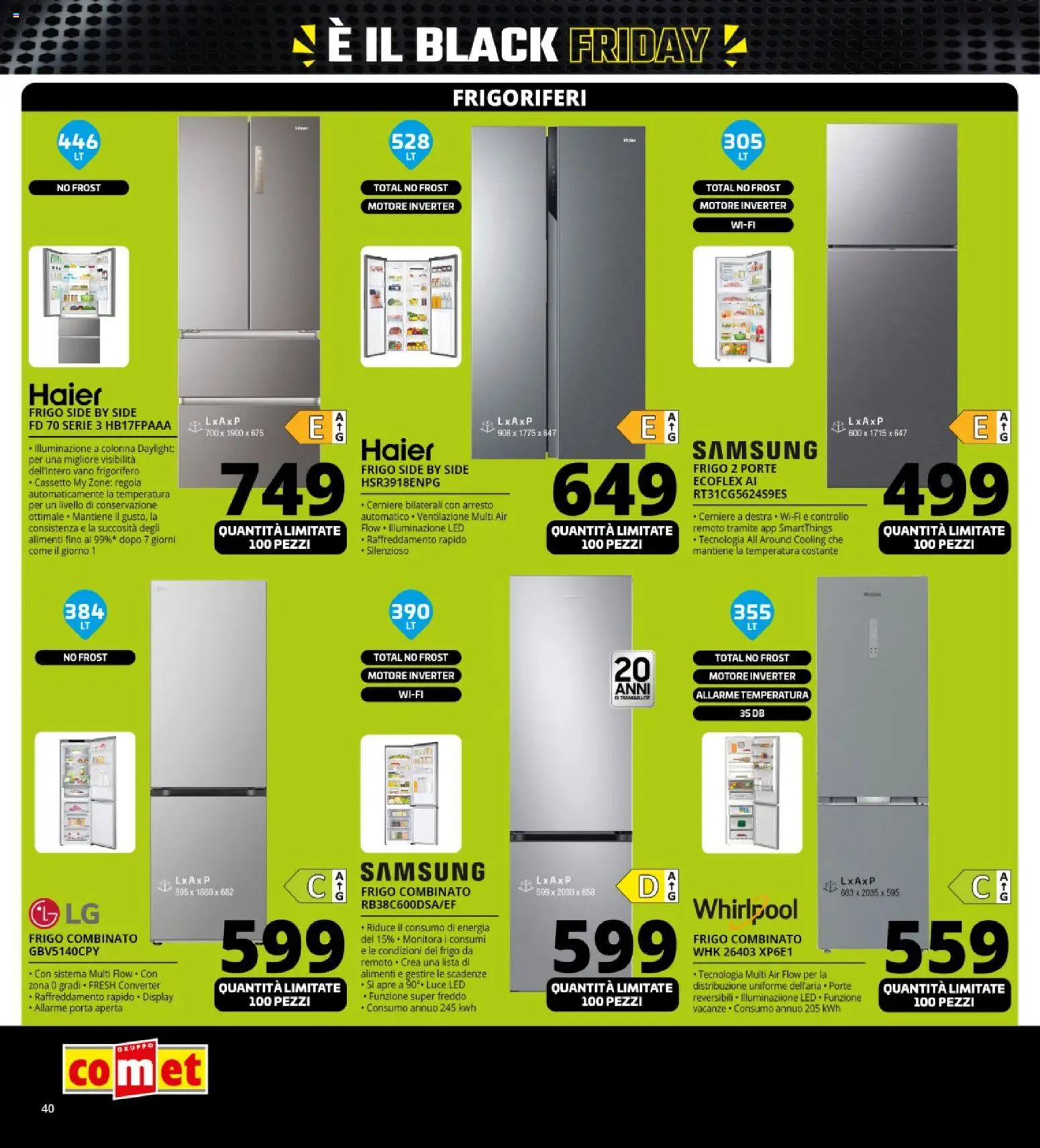 Volantino Comet del 13.11.2025 | Pagina: 40 | Prodotti: Frigorifero, Samsung